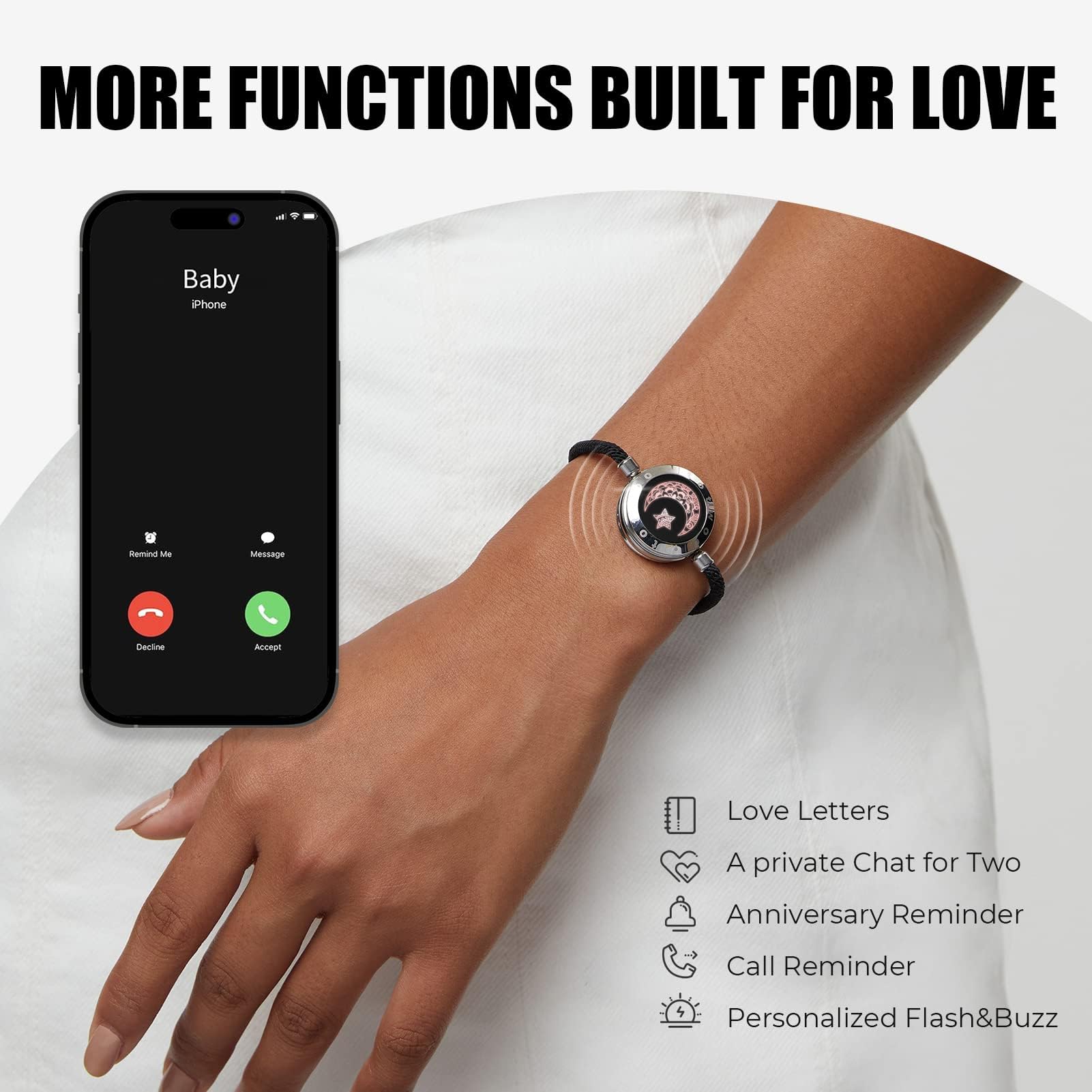 TOTWOO Touch Bracelets for Couples, Vibration & Light up for Love Couples| Long Distance Relationship Gifts for Girlfriend Bluetooth Pairing Jewelry