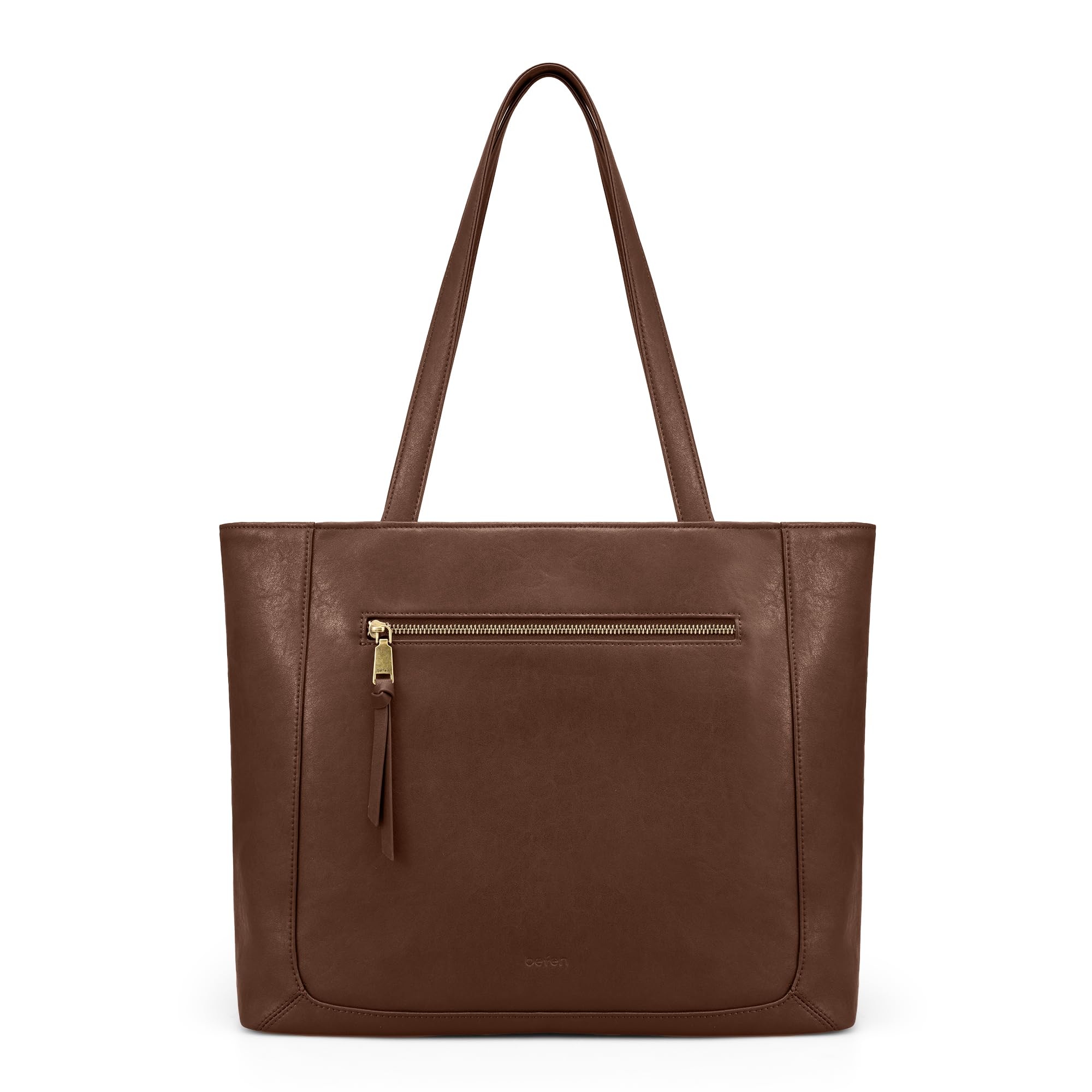 befen Genuine Leather Tote Bag for Women, Women's Shoulder Handbags Tote Purse with Zipper Work Shoulder Bag Tote with 15.6" Compartment, Brown