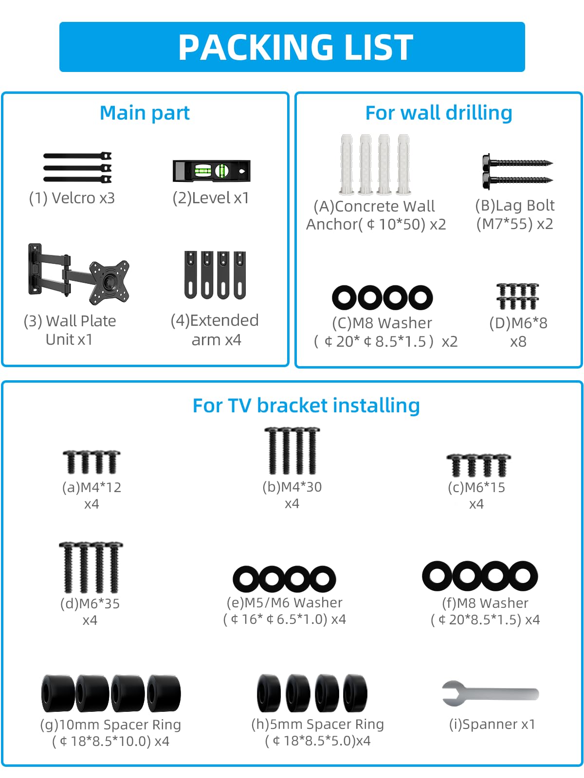 HOME VISION Full Motion TV Wall Mount, [360° Rotation] [180° Swivel] [21.9" Extend Arm] TV Mount for 17-42inch Flat Curved Screen TV, Monitor Wall Mount TV Bracket, Max VESA 200x200mm, up to 33 Lbs