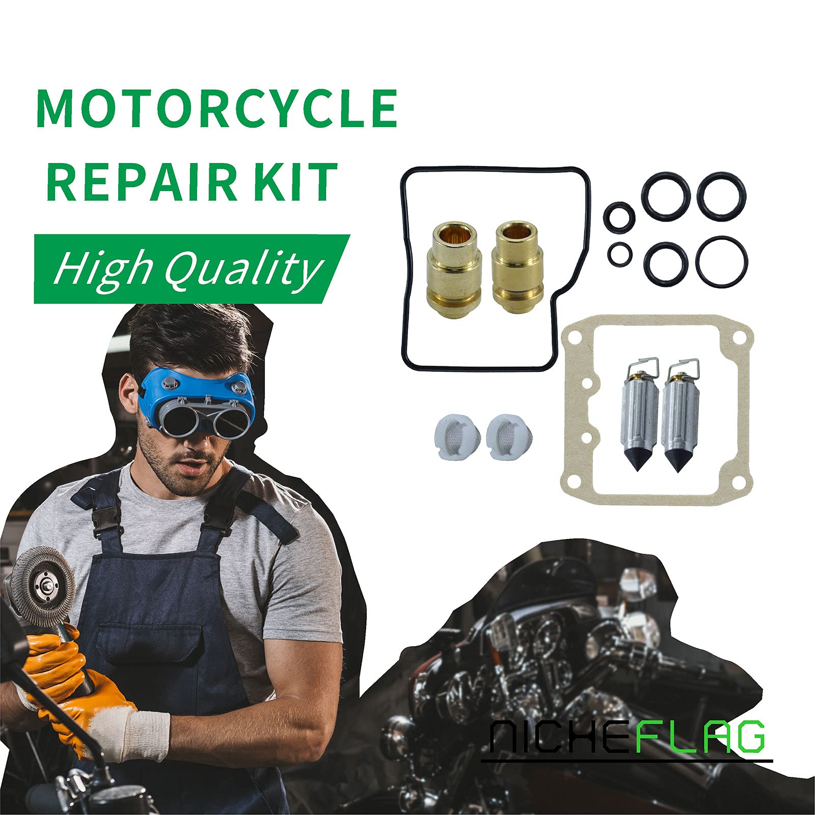 NICHEFLAG Carburetor Rebuild Kit 92-04 Suzuki Intruder 800 1400 VS800GL VS1400GLP VL800 VL800Z VZ800 Replace 18-5106, 18-5107