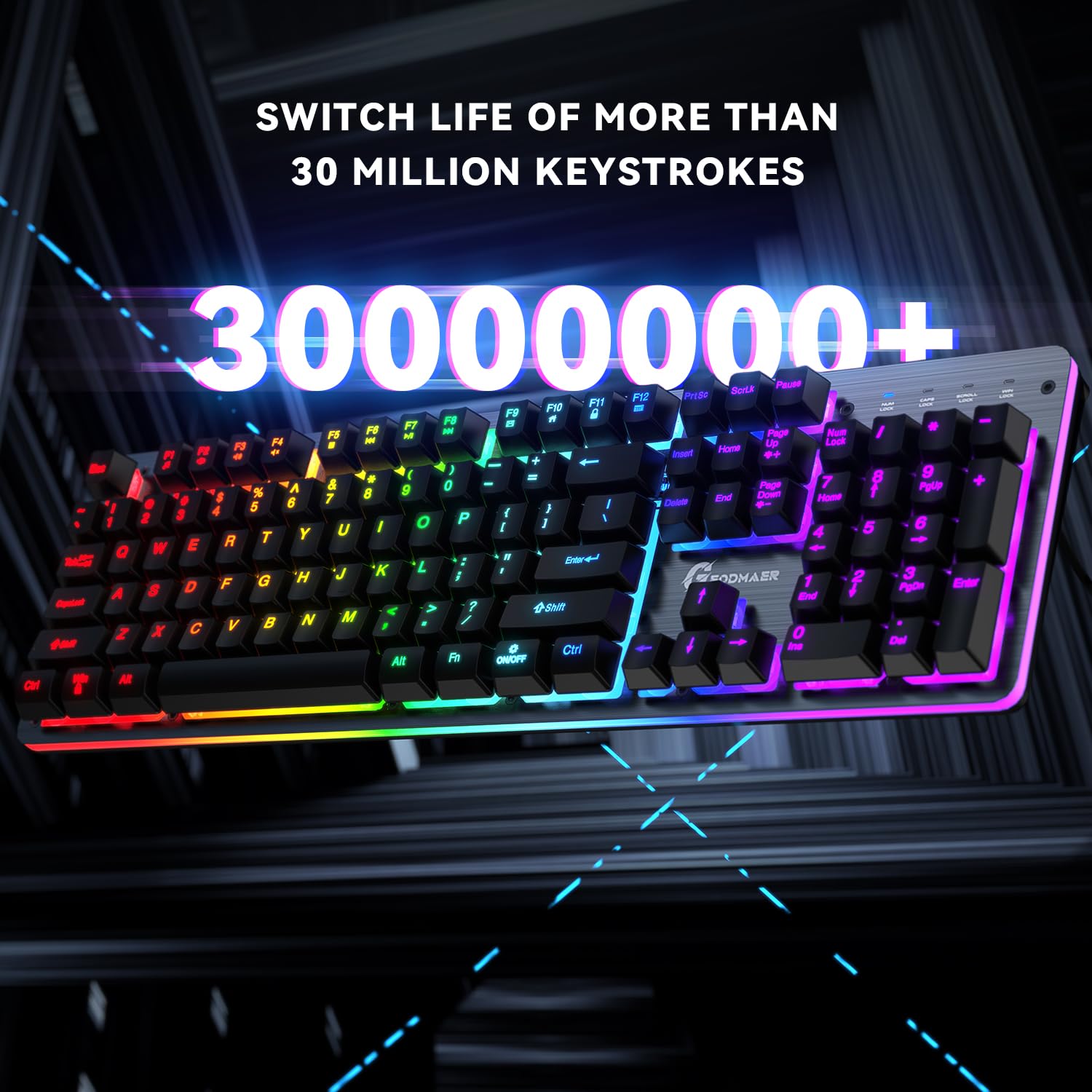 GEODMAER RGB Backlit Gaming Keyboard, 104 Keys Wired Gaming Keyboard, 8-Zone RGB Illumination, Metal Top Cover, Programmable Macro Full Size Gaming Keyboard for PC Laptop Mac Xbox