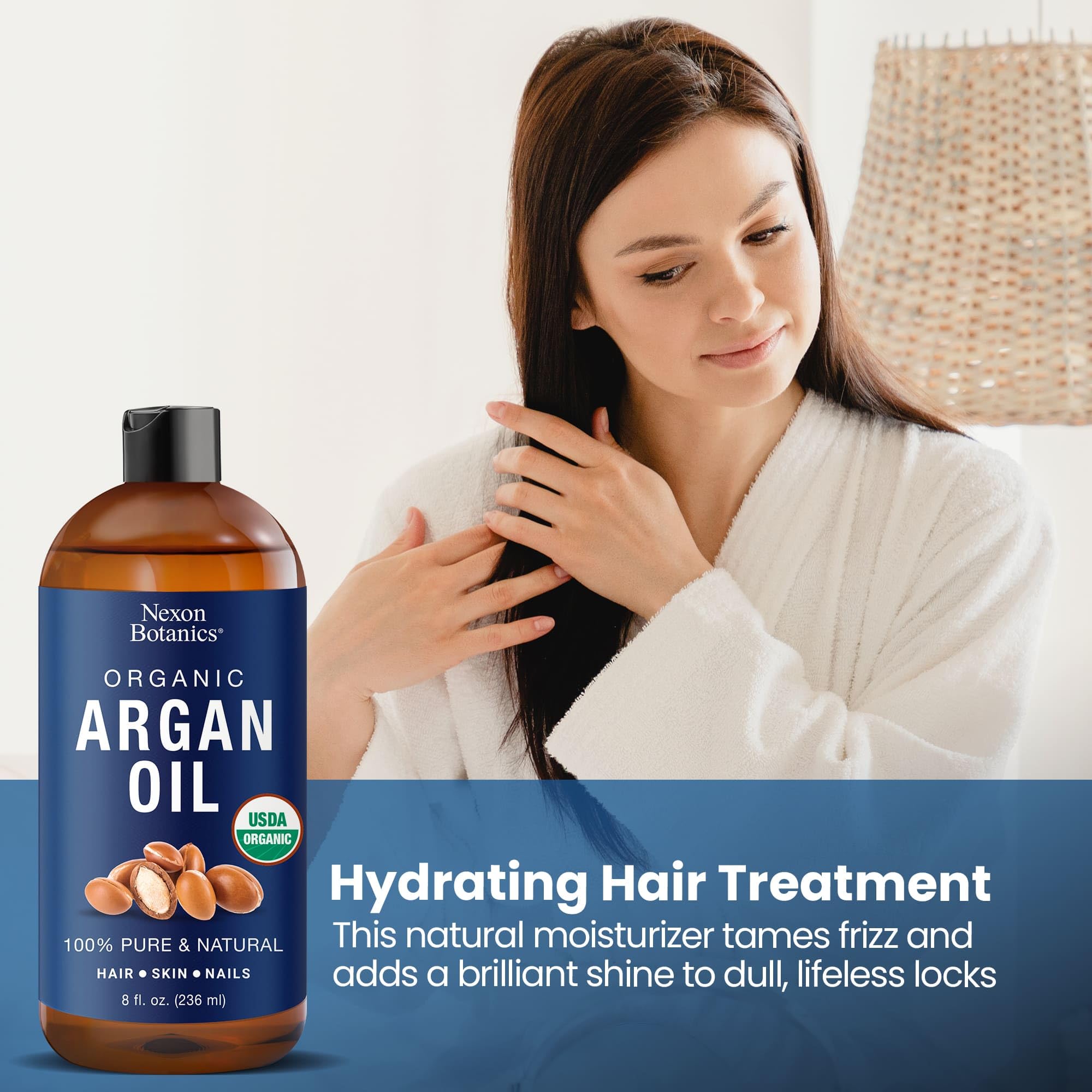 Organic Argan Oil for Skin 8 fl oz - Morocco Organic Argan Oil for Hair Growth - 100% Pure Argan Oil for Face, Body - Aceite de Argan