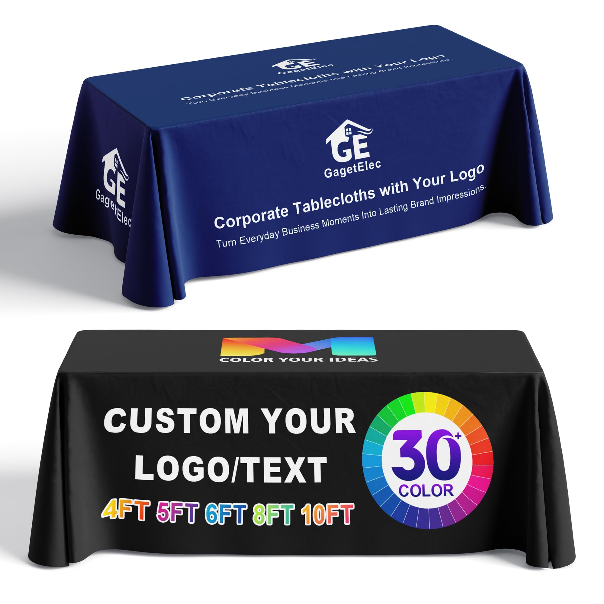 GagetElec Custom Tablecloth with Business Logo 4FT 5FT 6FT 8FT 10FT Personalized Table Cloth with Logo for Tradeshow Events Birthday Wedding Anniversary (4FT Open Back)