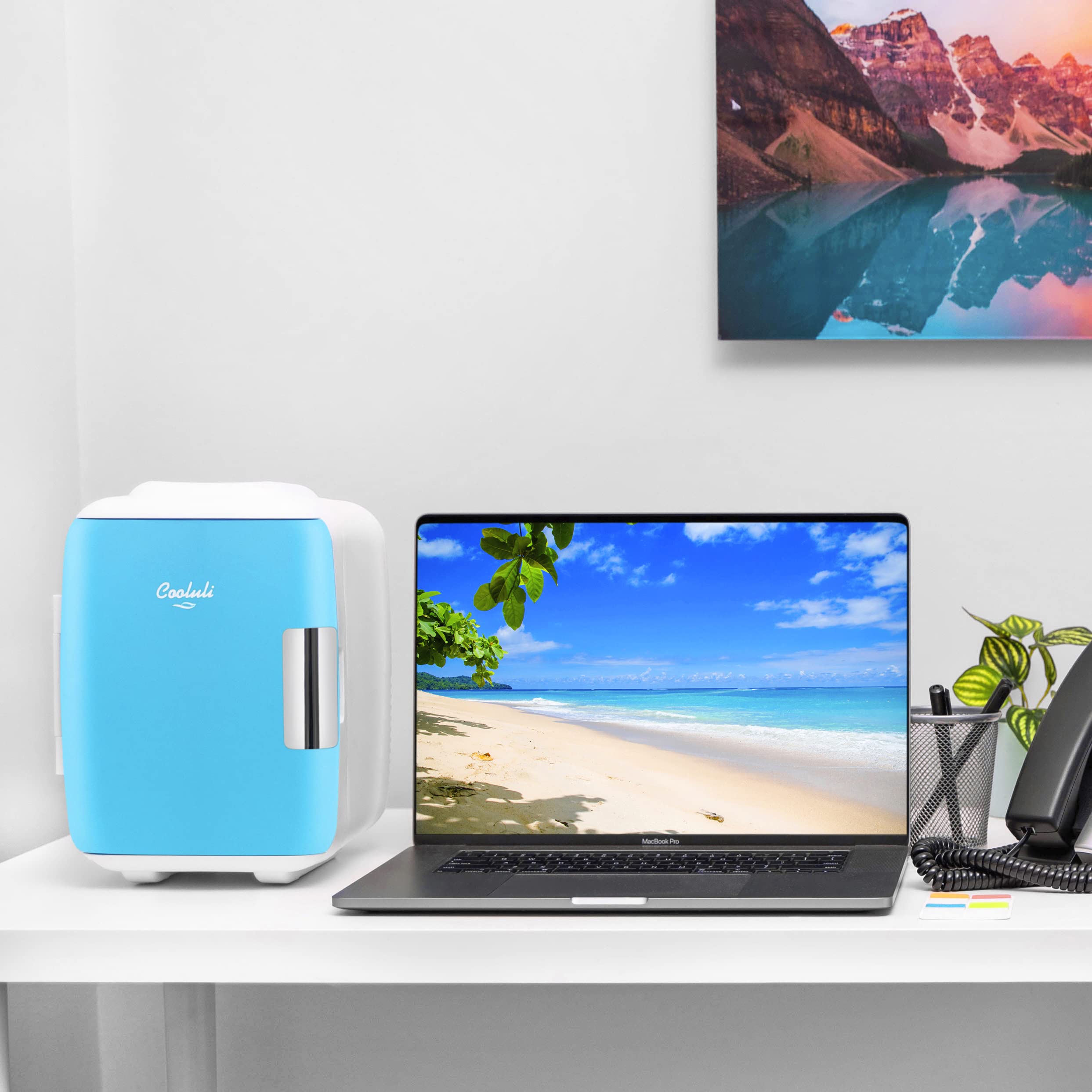 Cooluli Mini Fridge for Bedroom - Car, Office Desk & Dorm Room - Portable 4L/6 Can Electric Plug In Cooler & Warmer for Food, Drinks, Skincare Beauty & Makeup - 12v AC/DC & Exclusive USB Option, Blue