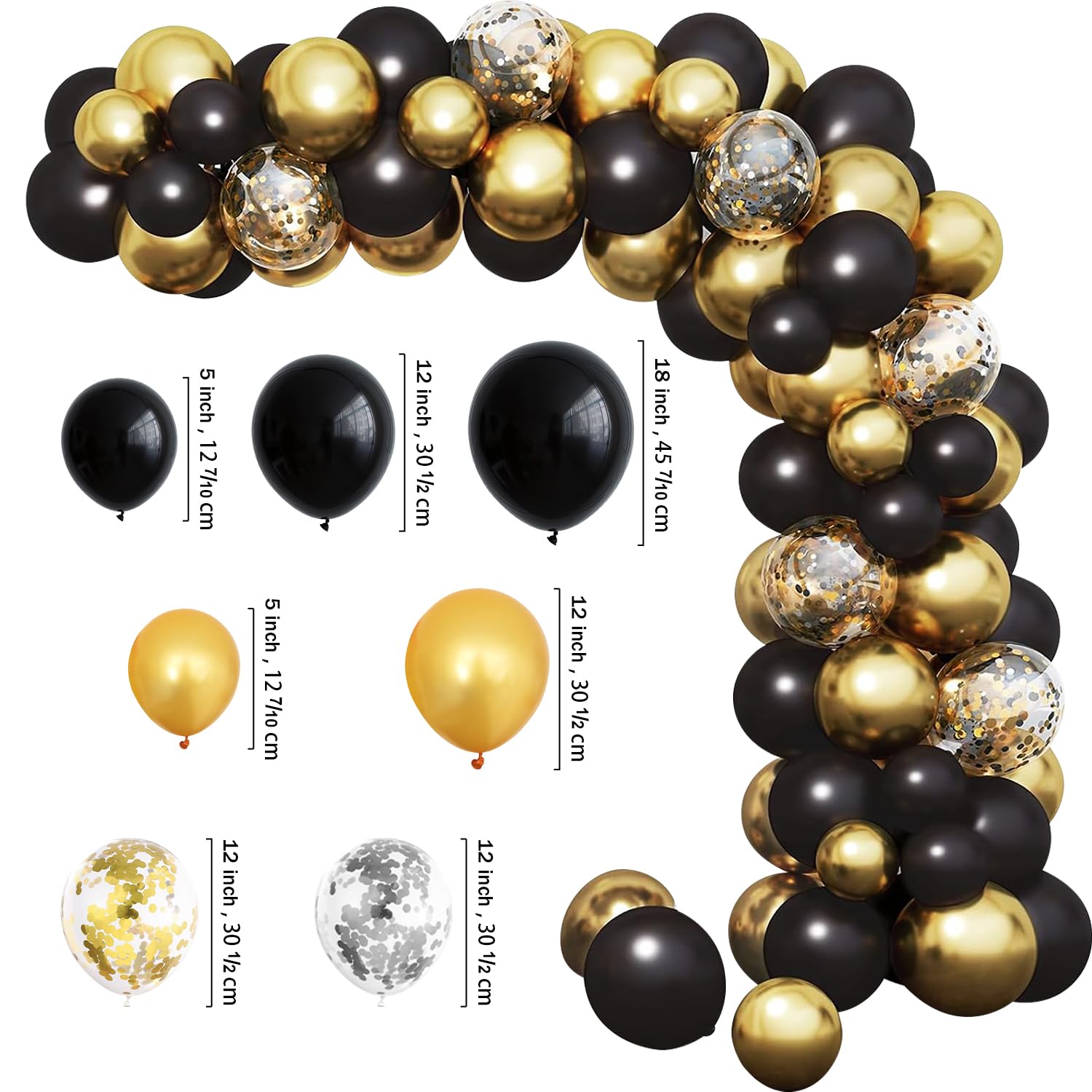 New Years Decorations 2025 Kit, Black and Gold Happy New Year Party Decor, New Years Eve Party Supplies with Balloon Arch Kit, 2025 Balloons Gold, Happy New Year Banner and New Years Backdrop