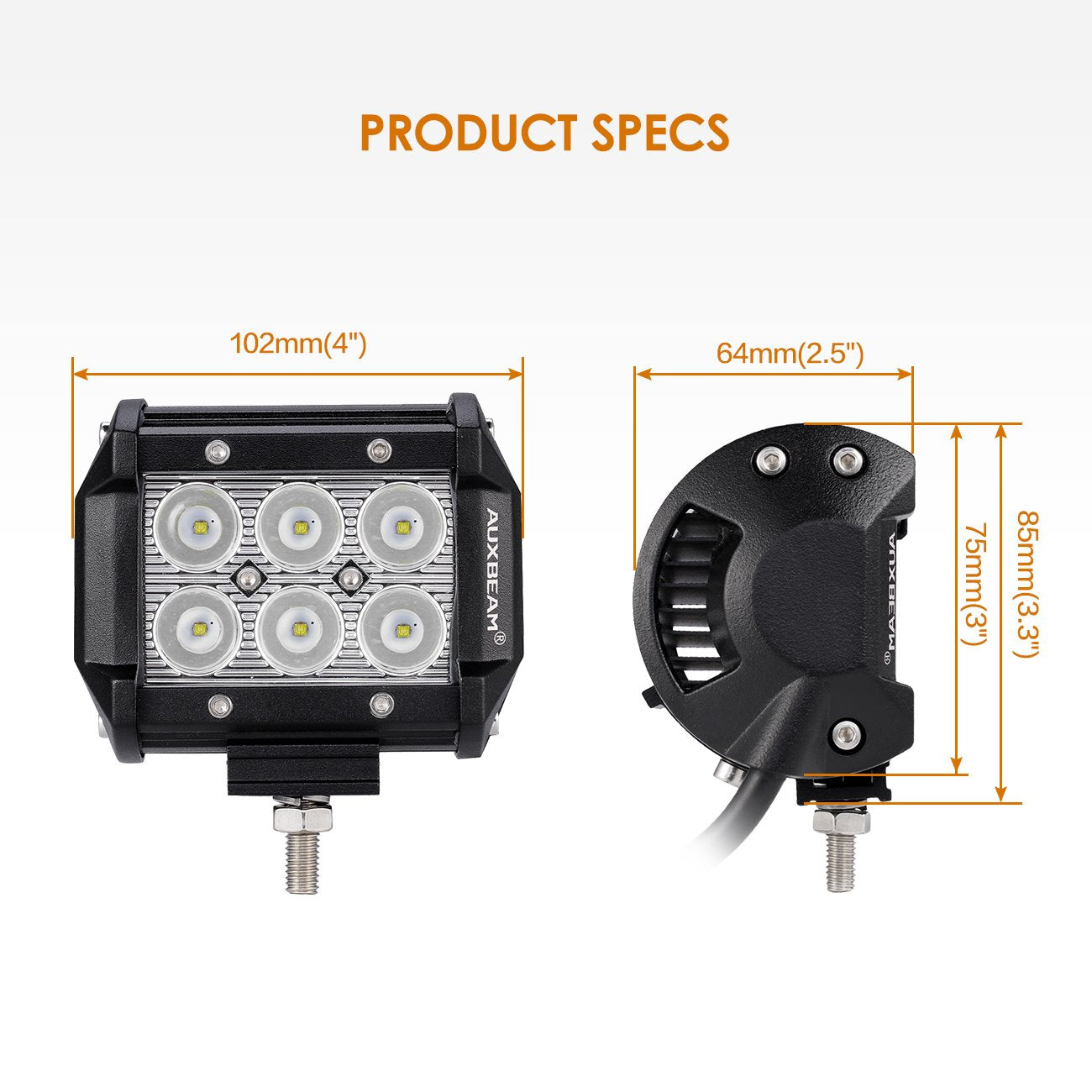 Auxbeam 2 Pcs LED Light Bars 4 inch LED Pods 18W Driving Light Spot Beam for Jeep, ATV, UTV, Truck, Offroad Vehicle (Without Wiring Harness)