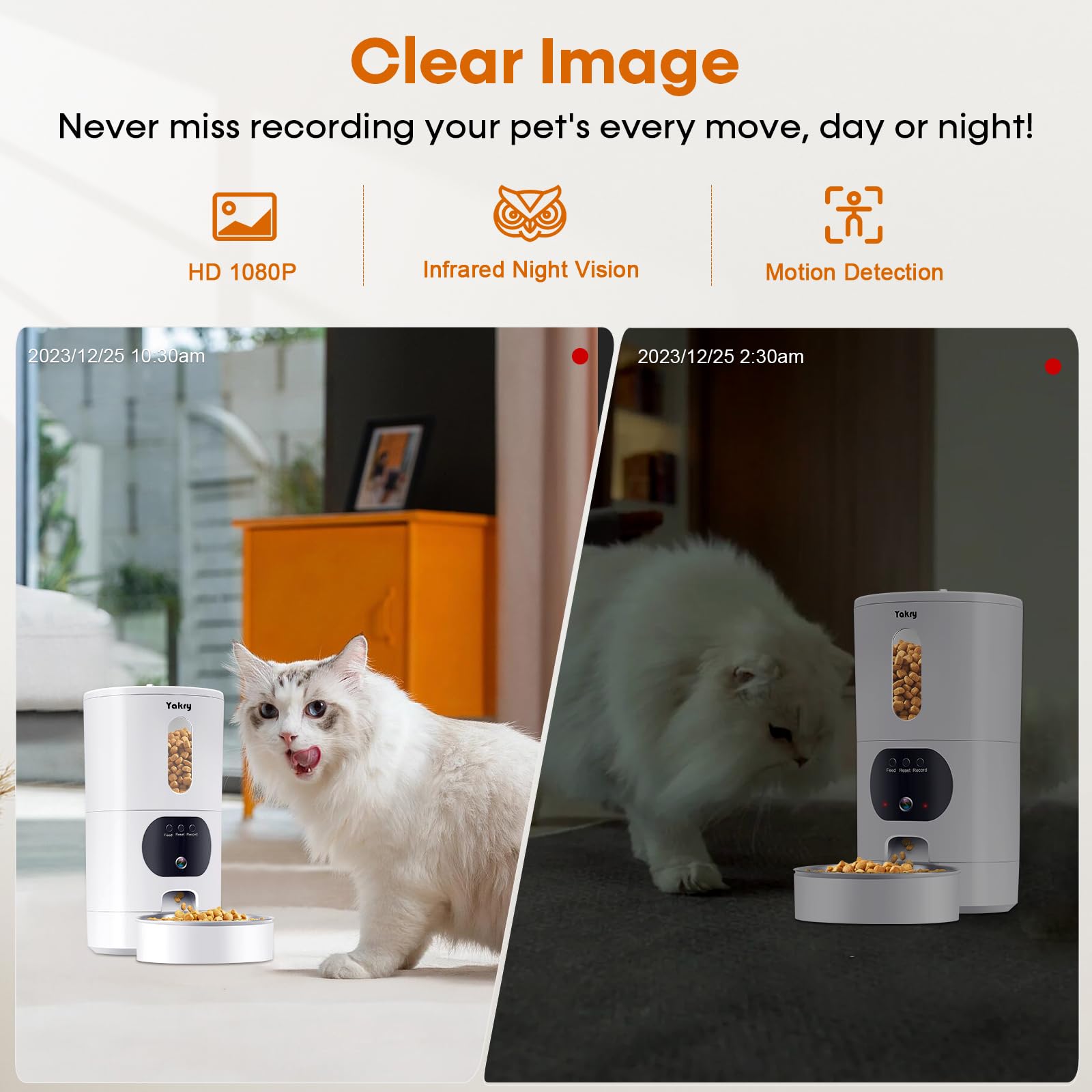 Automatic Cat Feeders Camera 5G: WiFi Easy to Clean Timed Smart Dog Food Dispenser 2-Way Audio Memory Function Pet Feeder HD 1080P Video Record APP Control Dry Food Clear Night Vision Yakry