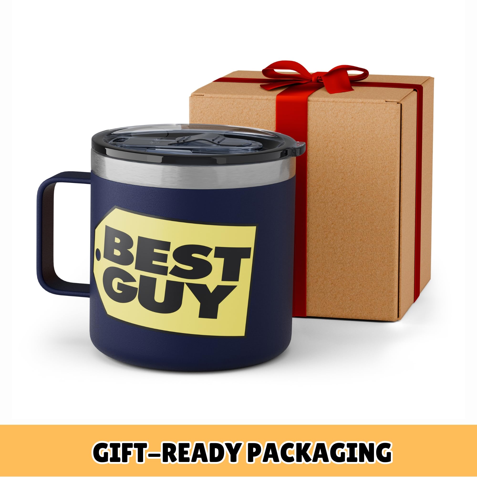 Gifts for Men - BEST GUY Travel Coffee Mug 14oz, Dad Gifts, White Elephant Gifts, Funny Coffee Mug, Gifts for Him, Husband Gifts, Gifts for Boyfriend, Birthday Gifts, Christmas Gifts, Valentines