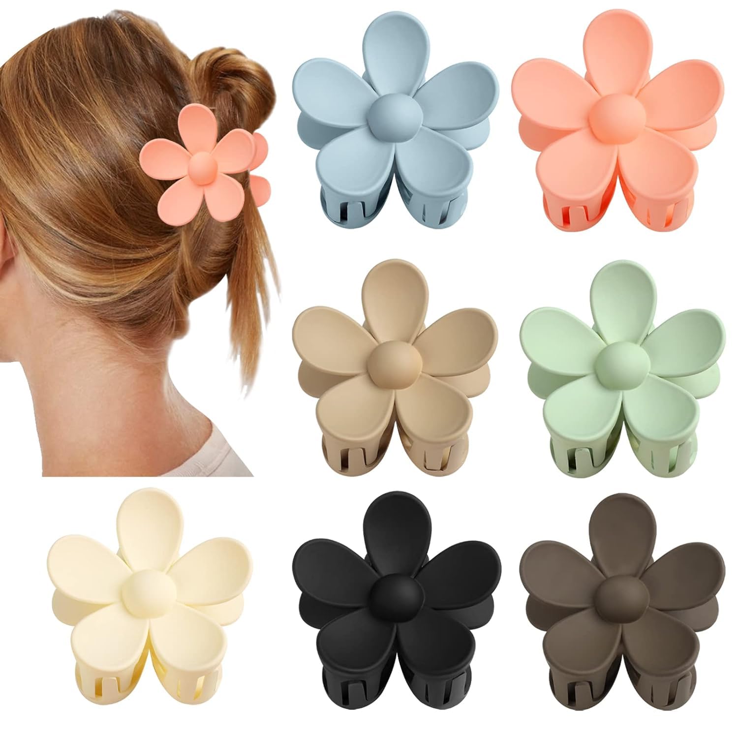 Flower Claw Clip 7 PCS Claw Clips, Hair Clips For Women Non Slip, Claw Clips for Thick Hair Women Girls Gifts, 7 Colors