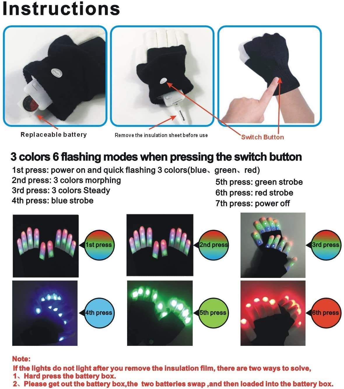 WEICHUANGXIN LED Gloves,Cool Toys Kids Christmas Gifts Light Up Gloves Finger Lights Flashing LED Gloves Colorful Flashing Gloves Kids Toys for Christmas Halloween Party Favors,Gifts(S)