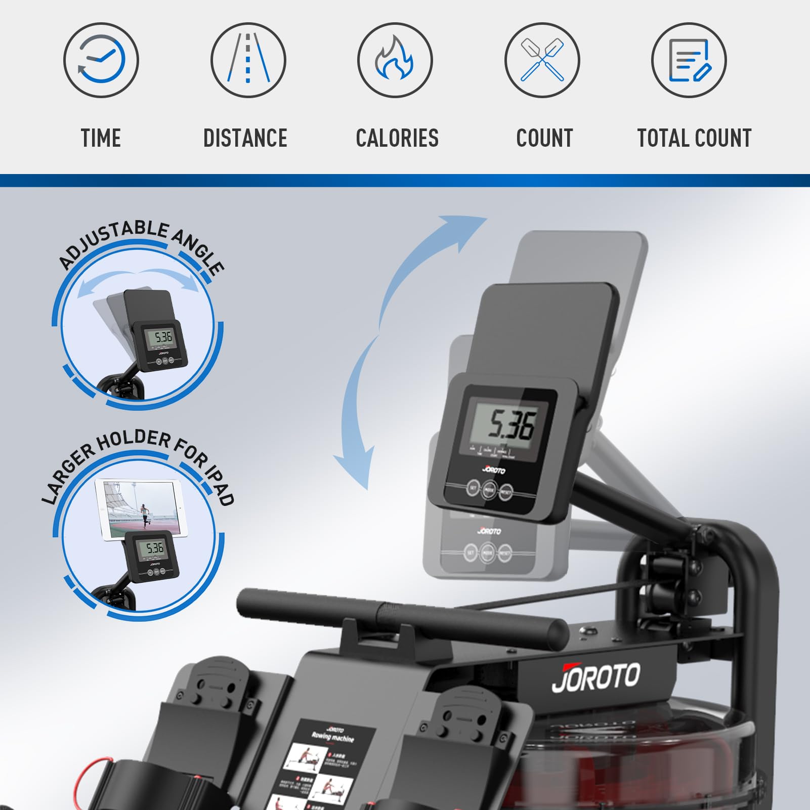 JOROTO MR23 Water Rowing Machine for Home Use, 300 Lbs MAX Weight Capacity Rower Machine with Bluetooth Function, Ipad Holder, 44 Days Kinomap Subscription