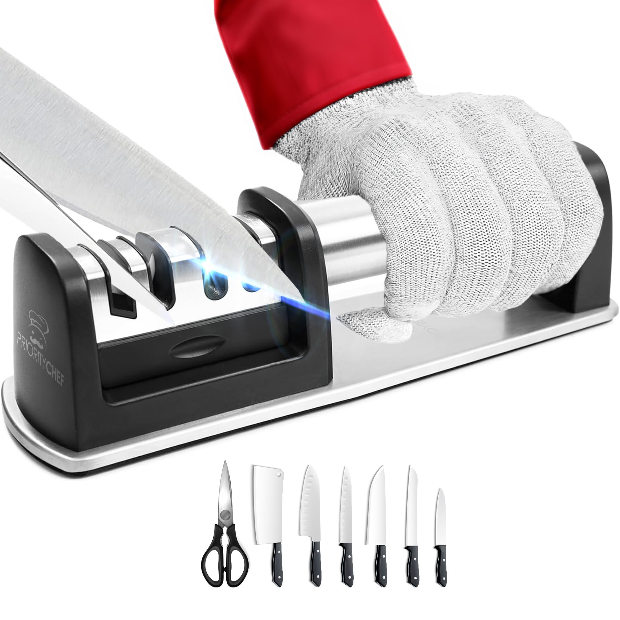 PriorityChef Premium Knife Sharpener Tool, Professional Knife Sharpening Rods, Handheld Kitchen Knife Sharpener Kit, Scissor Sharpener