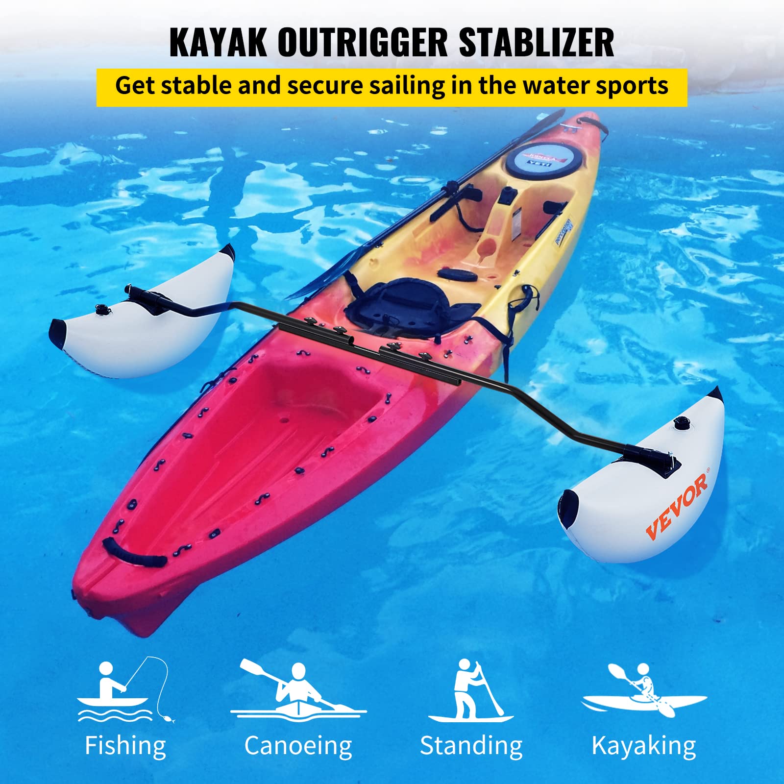 VEVOR Kayak Stabilizers, 2 PCS, PVC Inflatable Kayak Outrigger Float with Sidekick Arms Rod, Standing Float Stabilizer System Kit for Kayaks, Canoes, Fishing Boats