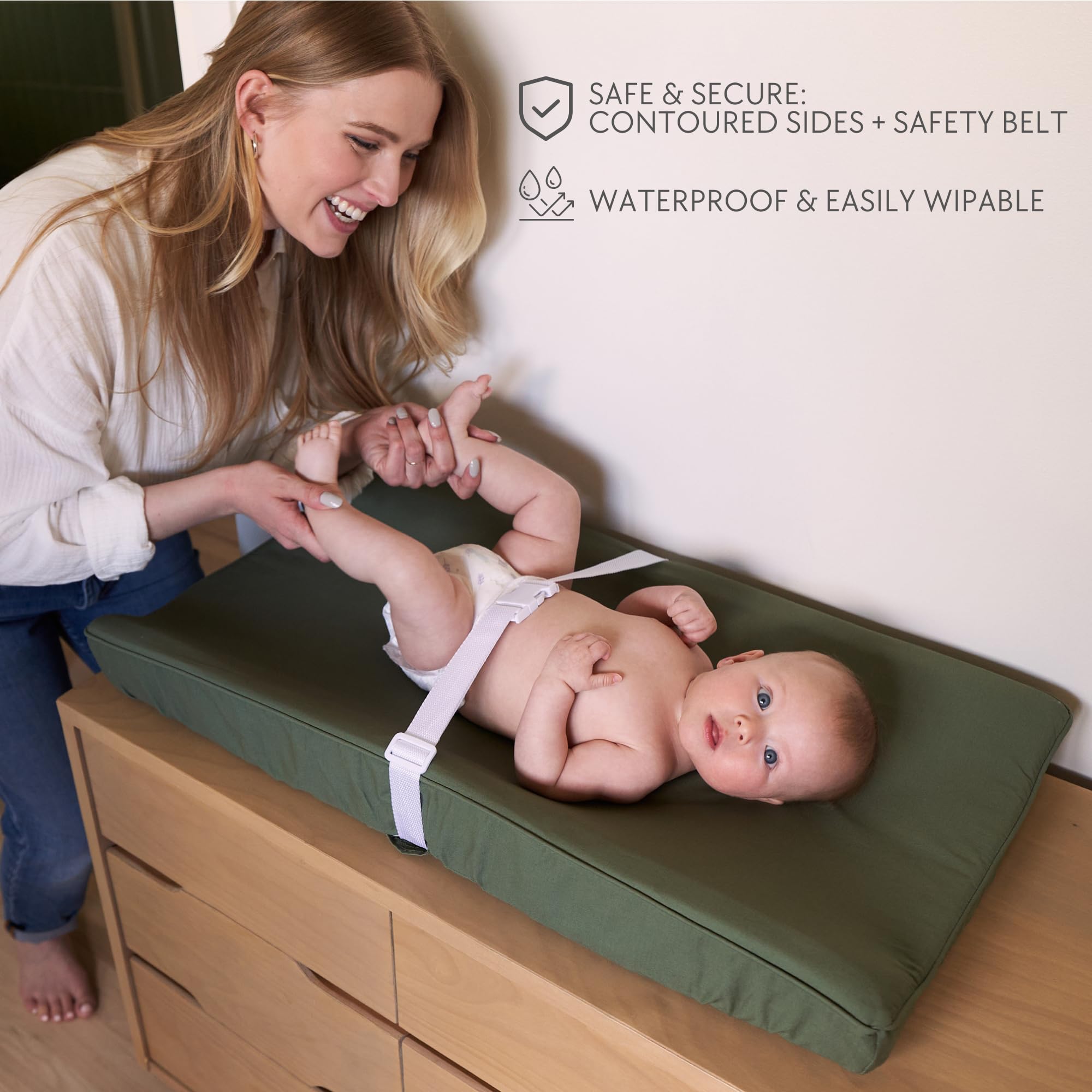 Soft Baby Diaper Changing Pad with Cotton Cover - Waterproof Changing Table Topper with Washable Cover and Safety Straps Fits All Standard Dressers - The Perfect Pad for Your Baby Girl or Boy