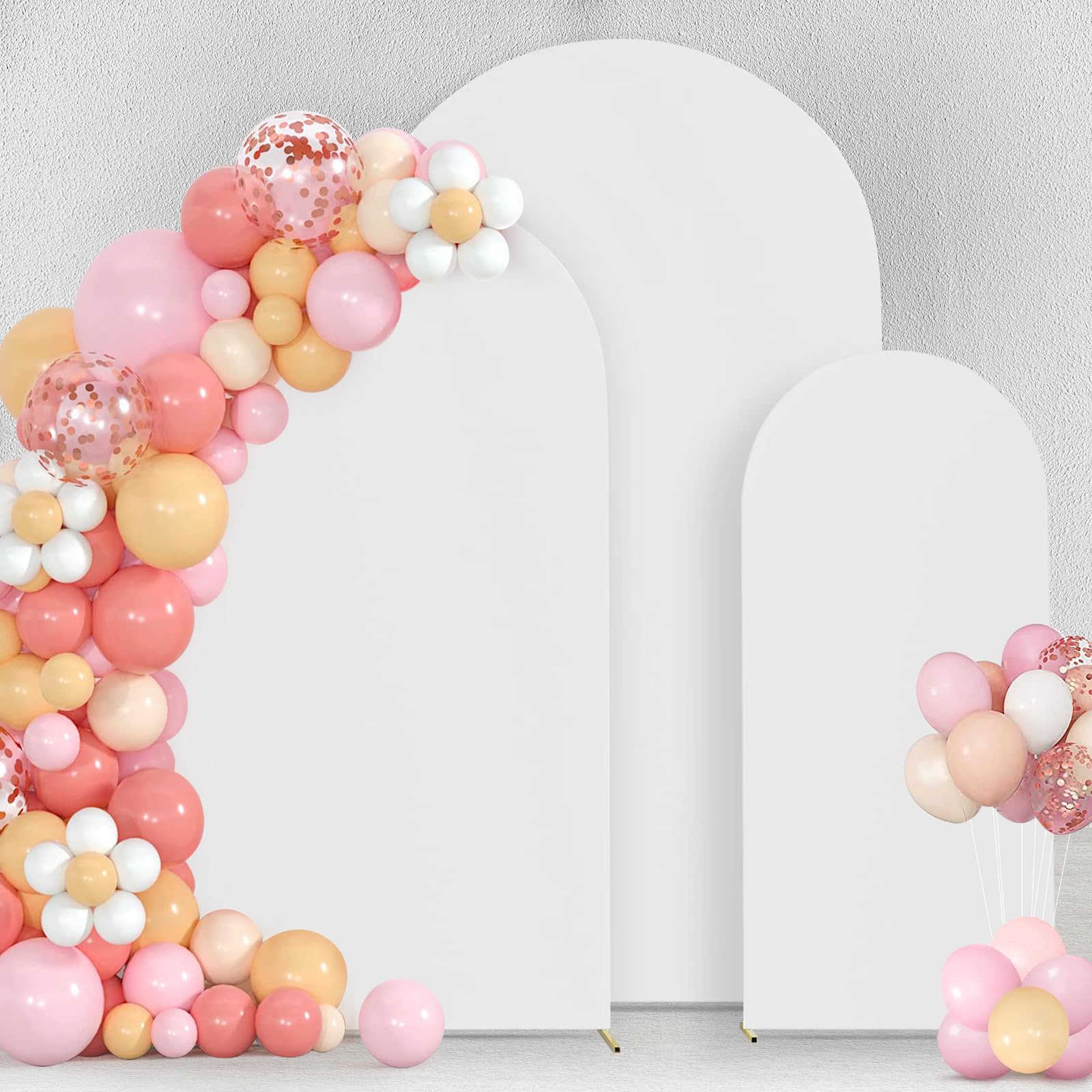 Set of 3 Wedding Arch Cover Spandex Fitted Stretchy Arch Stand Covers,2-Sided Round Top Backdrop Cover for Party Birthday Banquet Baby Shower Arch Decoration (4ft,5ft,6ft White)