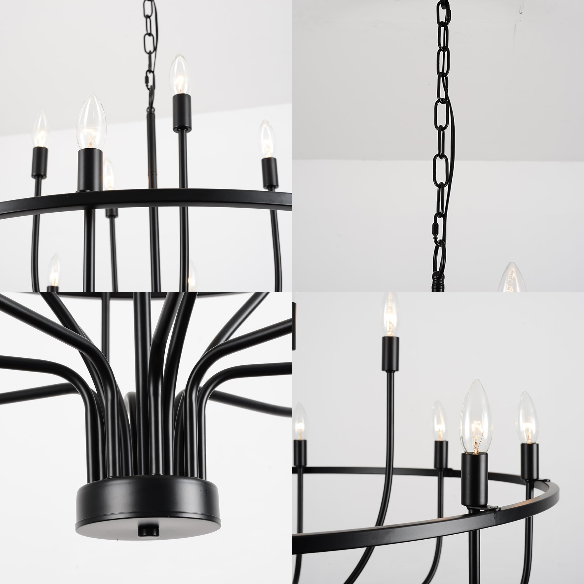 ZBMYRBZJ Black Chandelier 12-Light Industrial Iron Candle Chandelier Modern Suspended Farmhouse Chandeliers Pendant Light Fixtures for Dining Room Bedroom Living Room Kitchen Island Foyer E12 Bulb