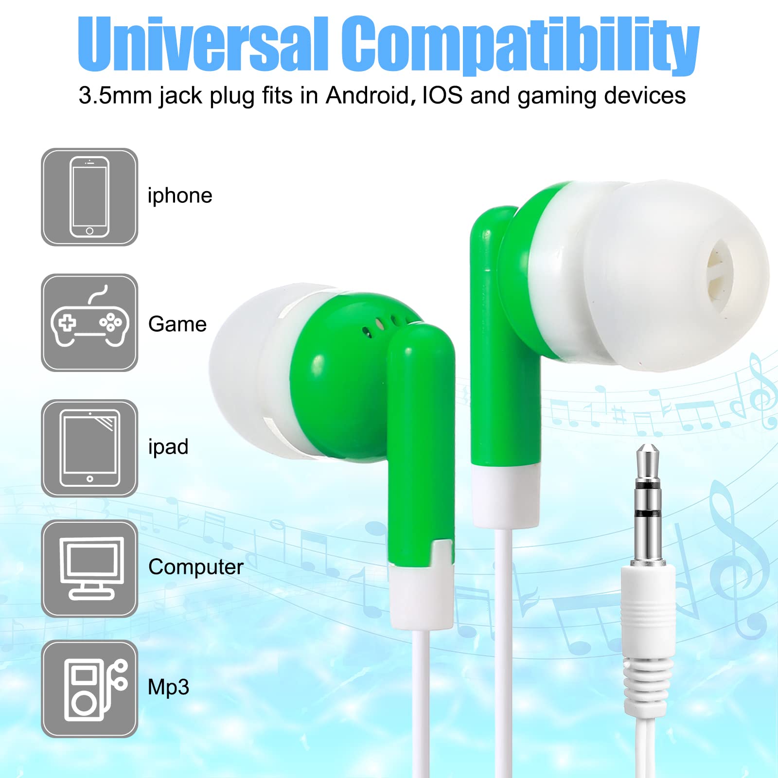 Konohan 100 Pack Kids Earbuds Wired Earphones Wired Earbuds Multipack Earbuds Earphones Headphones Earbuds for School Library Museum Classroom Students (Multicolor)