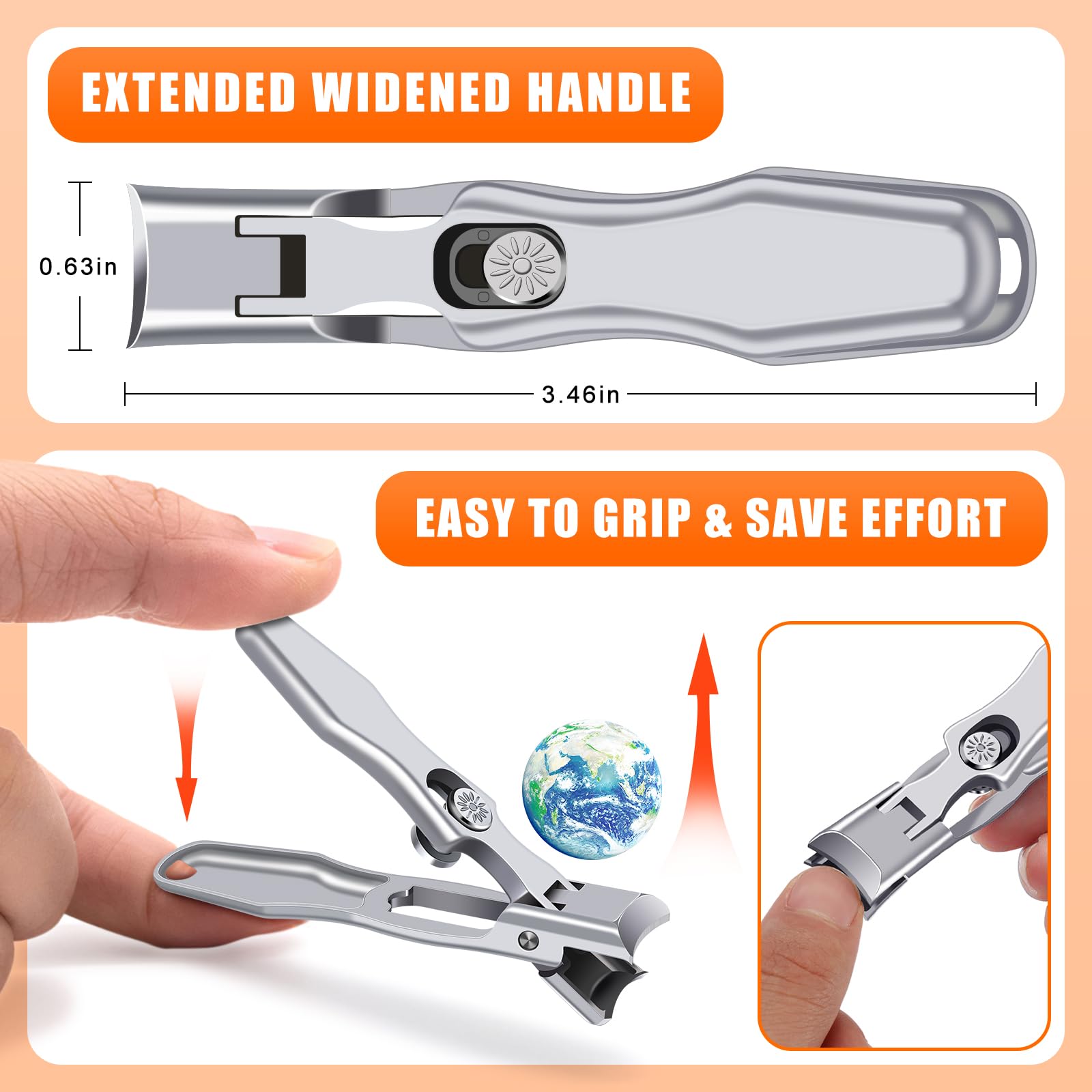 Nail Clippers for Men Thick Nails, Large Toenail Clippers for Seniors Thick Toenails with Wide Opening, Ultra Sharp Anti Splash Fingernail Clipper Cutter Long Handle with Catcher