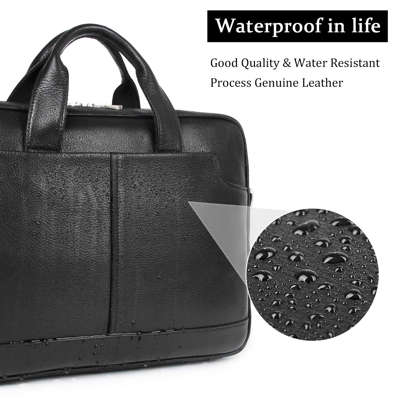 Augus Genuine Full Grain Leather Laptop Briefcase for Men 15.6 Inch Laptop Bag Messenger Tote Bags With YKK Zipper Black