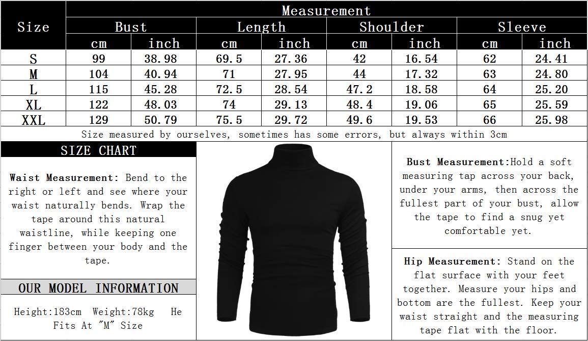 Poriff Men's Basic Turtleneck Pullover Melange Colored Slim Fit Long Sleeve Sweater Black M
