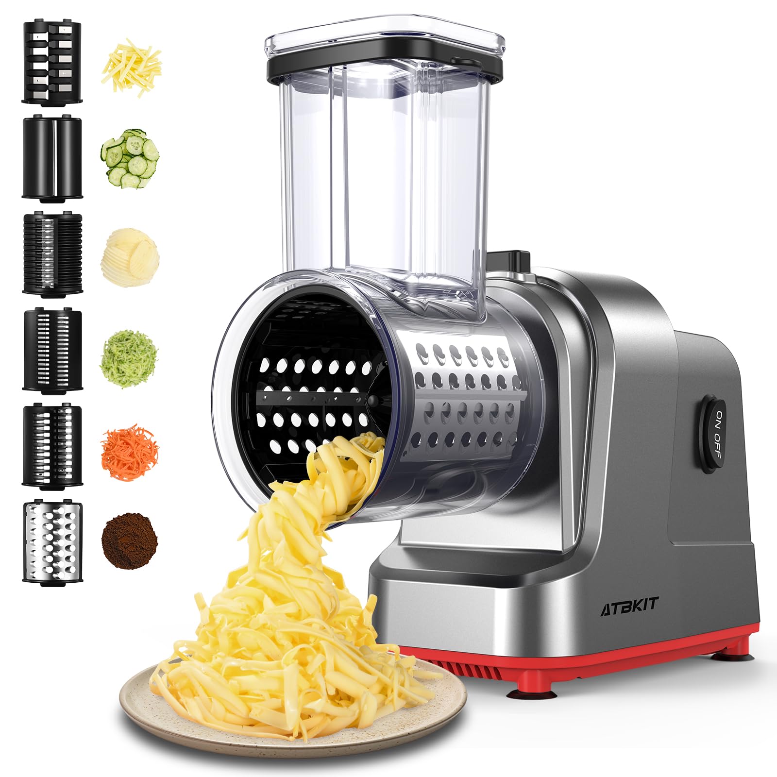 Electric Cheese Grater, Salad Maker With 6 Different Shapes of Blades, 250W Electric Slicer Shredder, Electric Salad Machine for Cheeses, Fruits, Vegetables