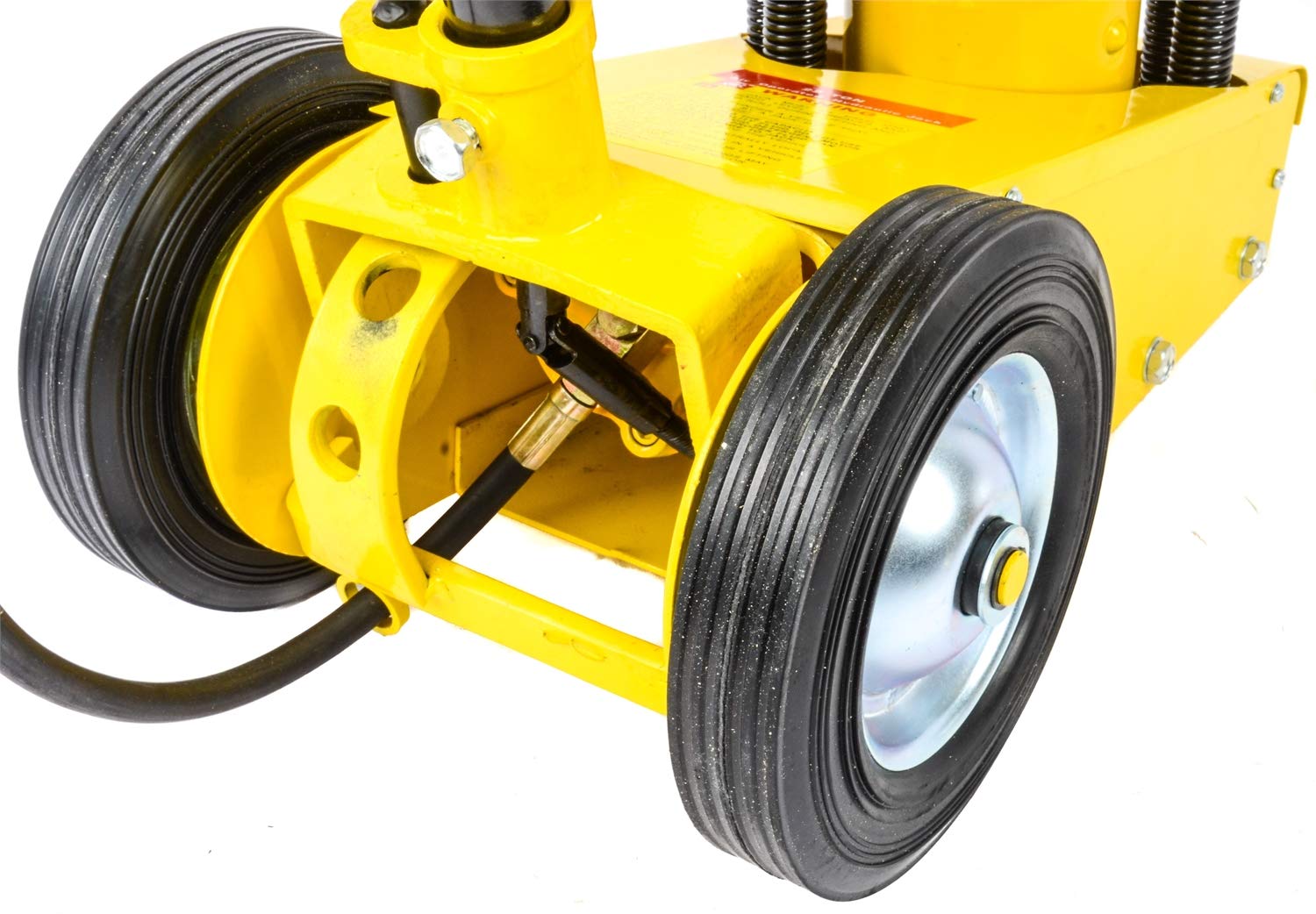 JEGS Air Hydraulic Floor Jack - 22 Ton (44,000lbs) Capacity - 120 to 200 PSI Operating Range - Yellow Steel Heavy Duty Jack