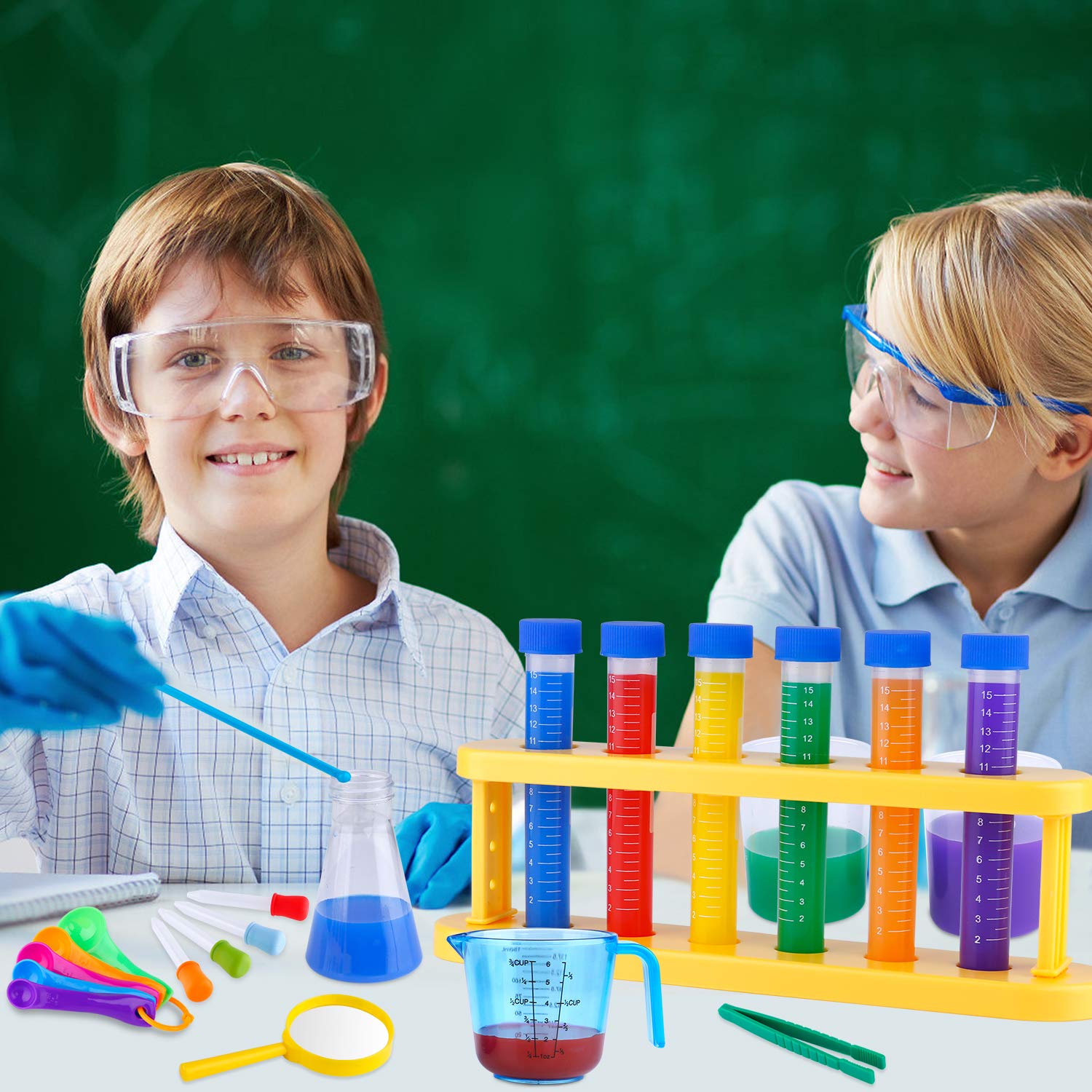 INNOCHEER Kids Science Experiment Kit with Lab Coat Scientist Costume Dress Up and Role Play Toys Gift for Boys Girls Kids Age 6+ Christmas Birthday Party