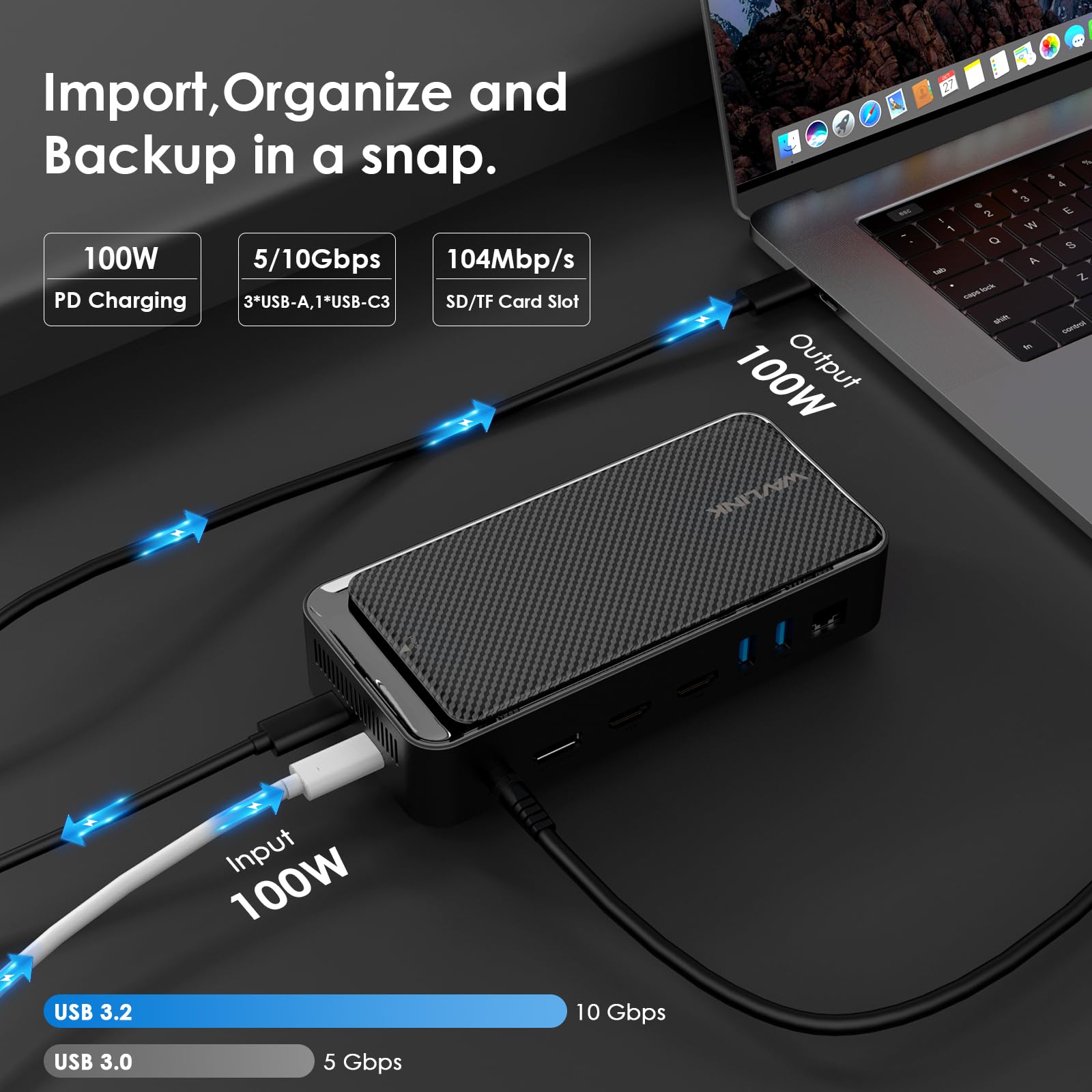 WAVLINK USB C Docking Station 3 Monitors, 13 in 1 USB C Hub with 5Gbps M.2 PCIe/SATA SSD Enclosure, 4K@60Hz HDMI/DP, 100W PD, USB C/USB-A Gen 3.2/3.1, SD/TF, Gigabit RJ45 for Windows, Mac OS