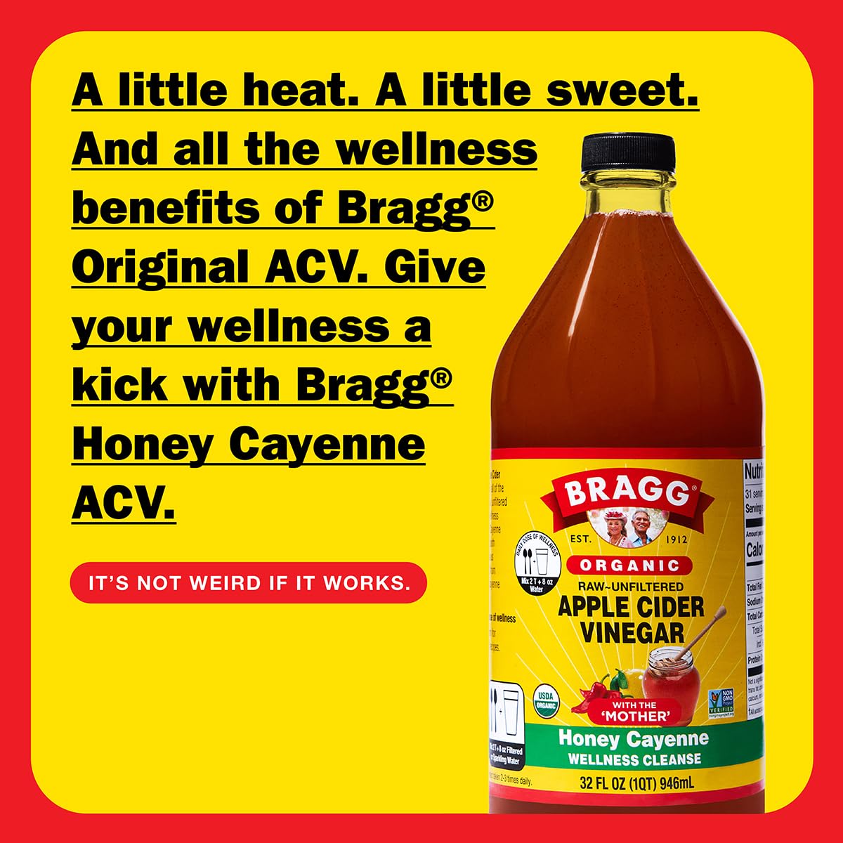 Bragg Organic Apple Cider Vinegar Honey Cayenne Wellness Cleanse with the Mother - 32 fl oz - Raw and Unfiltered