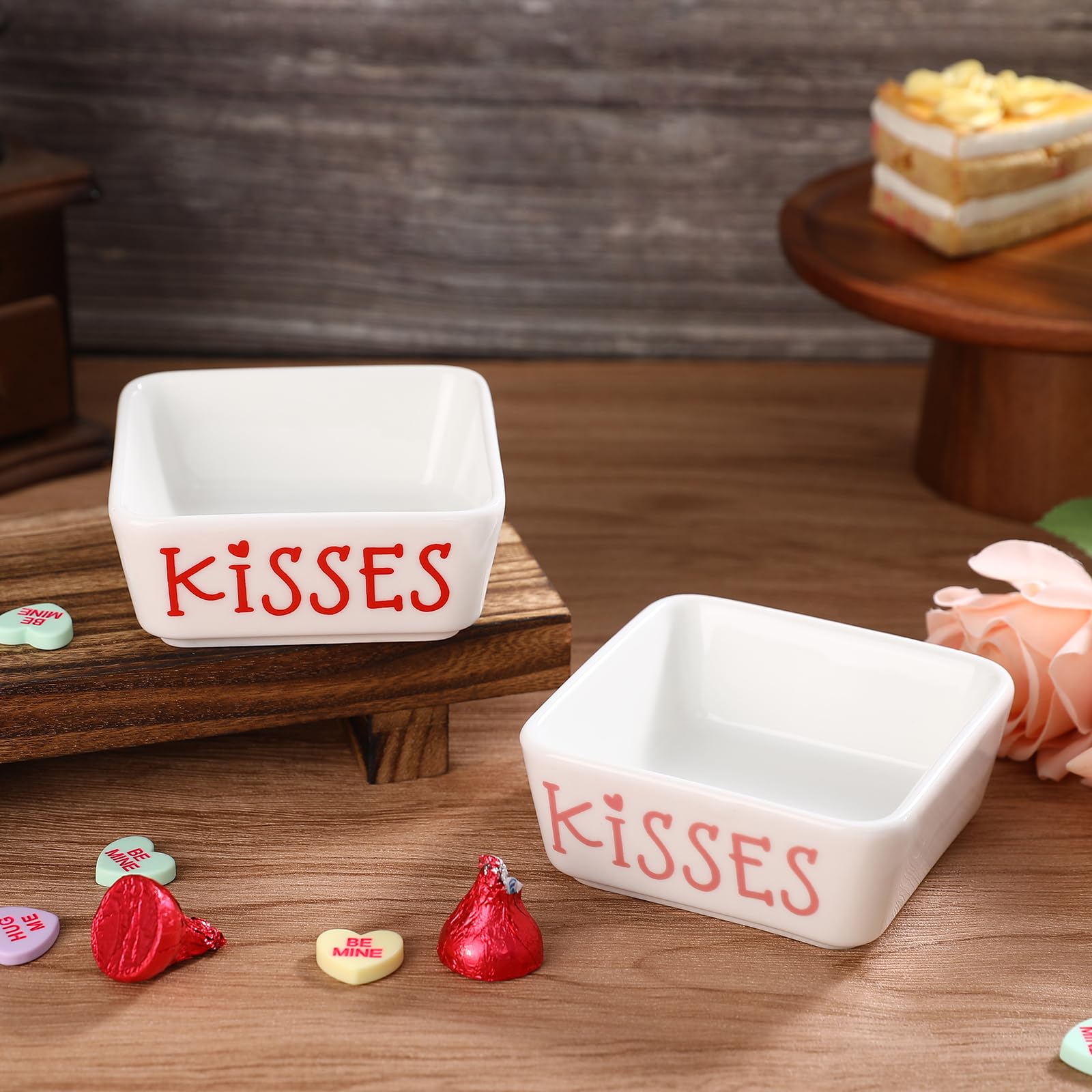 Valentines Day Decorations -2pcs Ceramics Valentines Candy Mini Dish-Valentines Chocolate Candy Storage for Home Kitchen Tiered Tray Table Party Centerpieces Decor