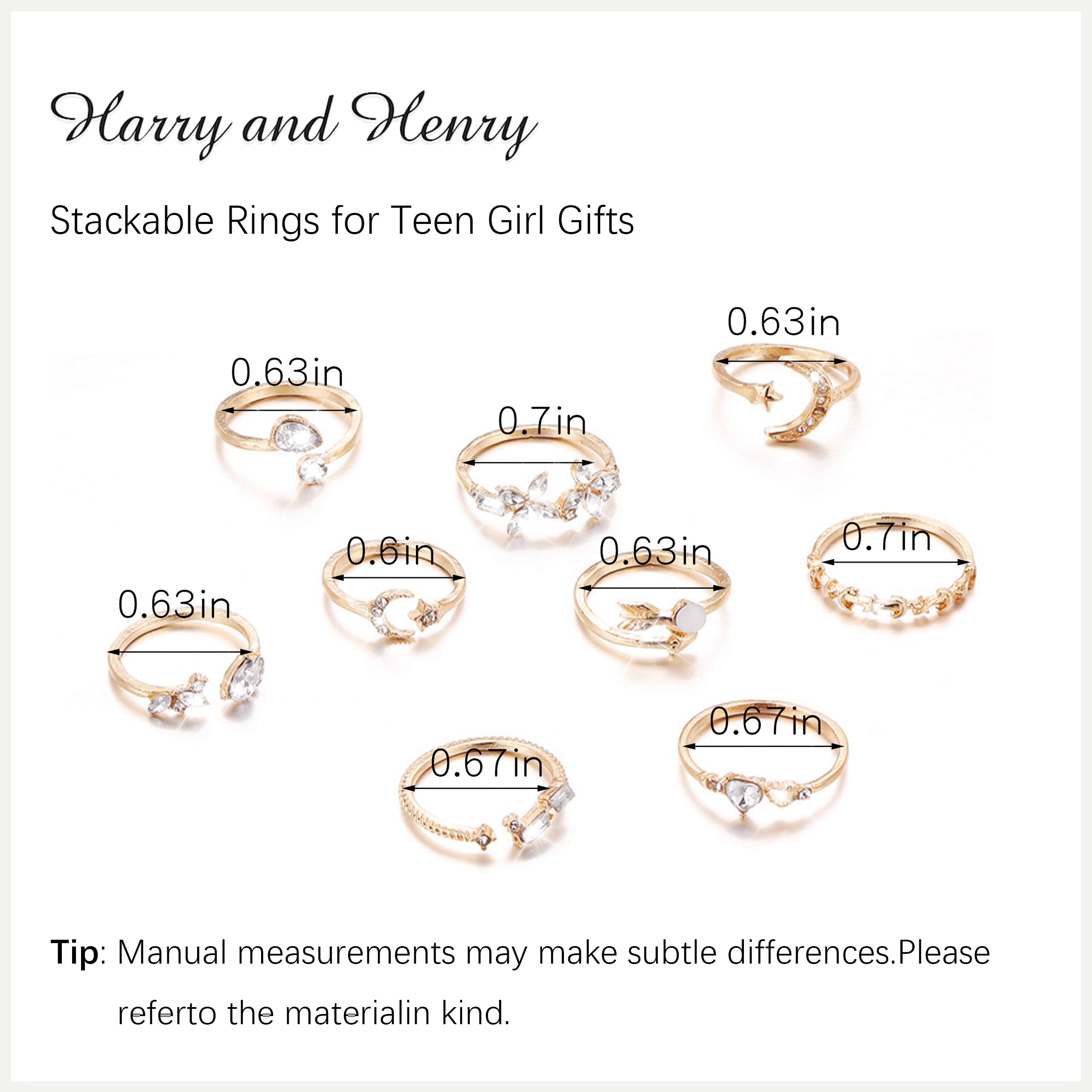 Harry and Henry Gold Stackable Rings for Women Gifts Trendy Stuff Simple Star Moon Knuckle Rings Set Boho Rings Cute Stuff Birthday Gifts Stocking Stuffers for Christmas Gifts 2024