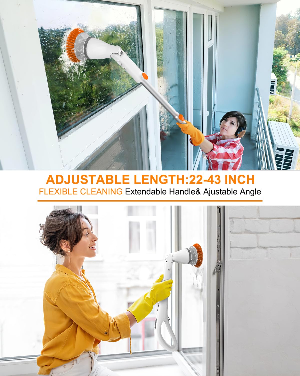 Electric Spin Scrubber - Cordless Spin Scrubber for Cleaning, Power Scrubber for Bathroom with 6 Replaceable Brush Heads & Adjustable Extension Handle, Electric Cleaning Brush for Tub, Car, Floor