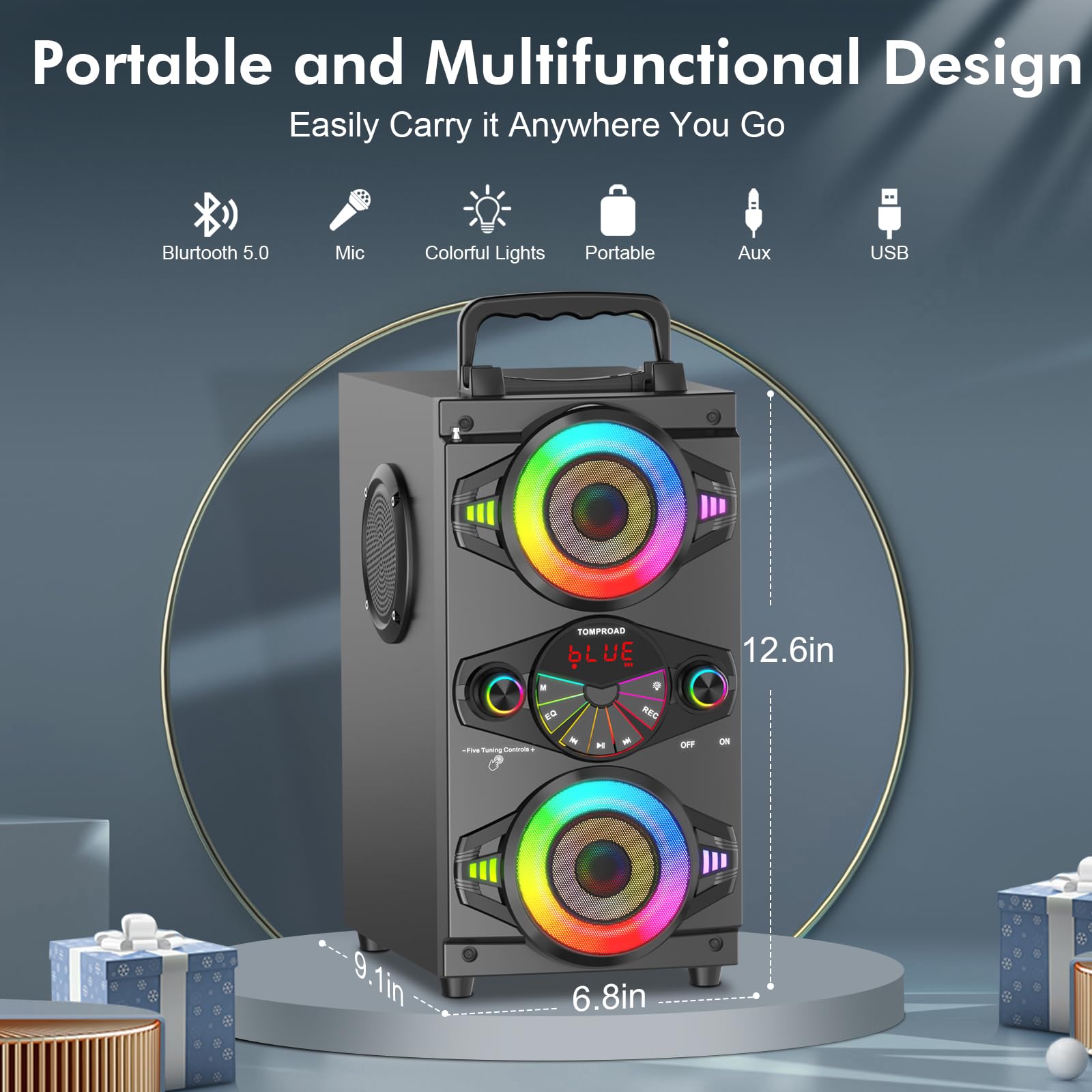 Bluetooth Speakers, 60W Portable Wireless Loud Outdoor Home Party Bluetooth Speaker with Subwoofer, FM Radio, LED Colorful Lights, Microphone, Remote and Big Powerful Stereo Deep Bass Sound Boombox