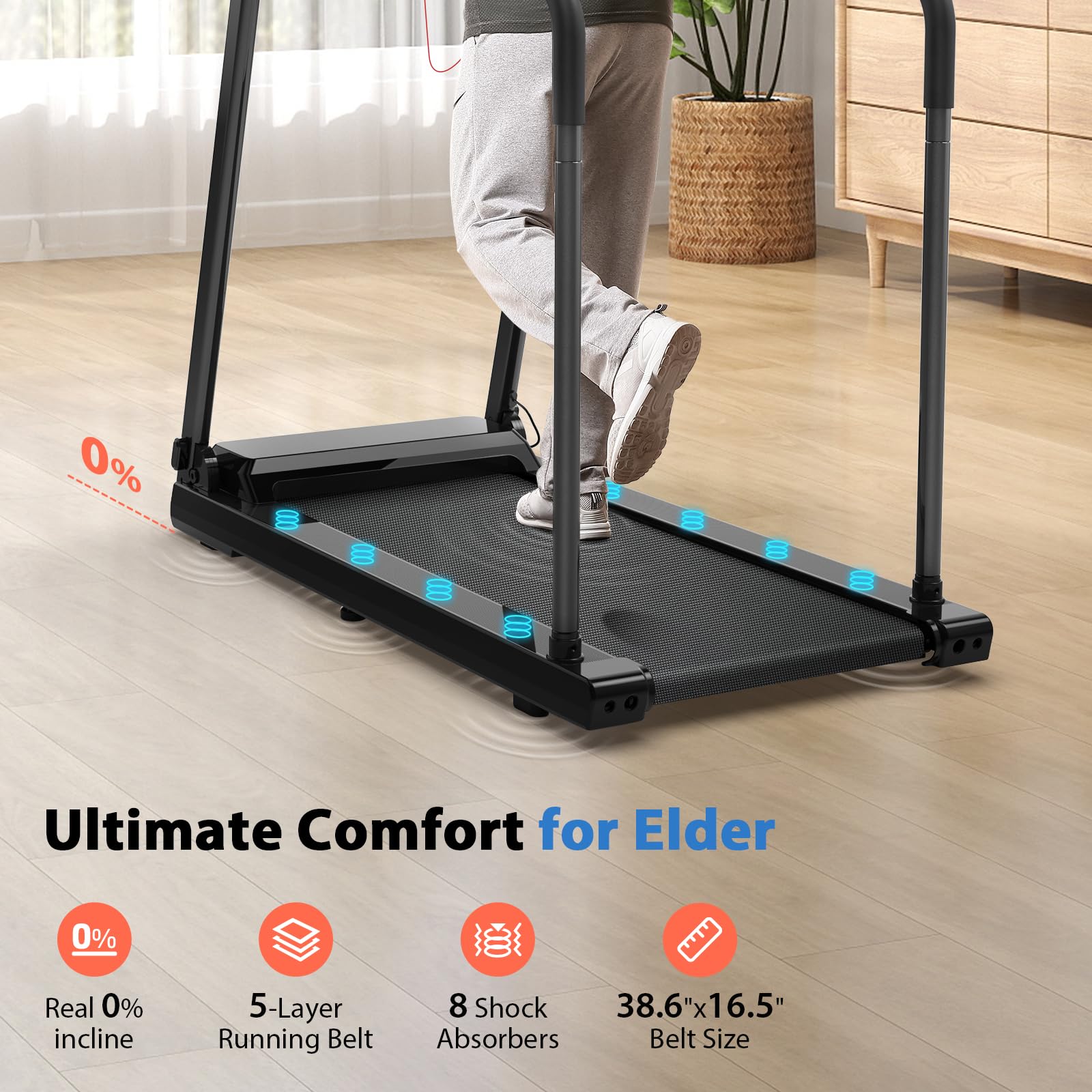 CIIHI Walking Treadmill for Senior - 350 lbs Senior Treadmill for Home with Long Handrails - Recovery Fitness Exercise Machine for Elder with Desk Workstation