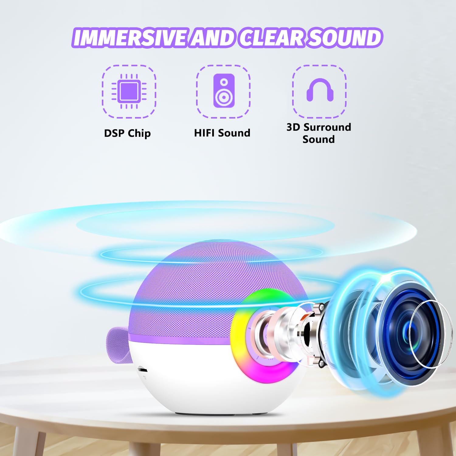 Mgaolo Mini Karaoke Machine for Kids Adults,Portable Bluetooth Speaker with 2 Wireless Microphones,Gift Toys with MP3 Player for Boys Girls 3-12 Year Old Birthday Family Home Party Present (Purple)