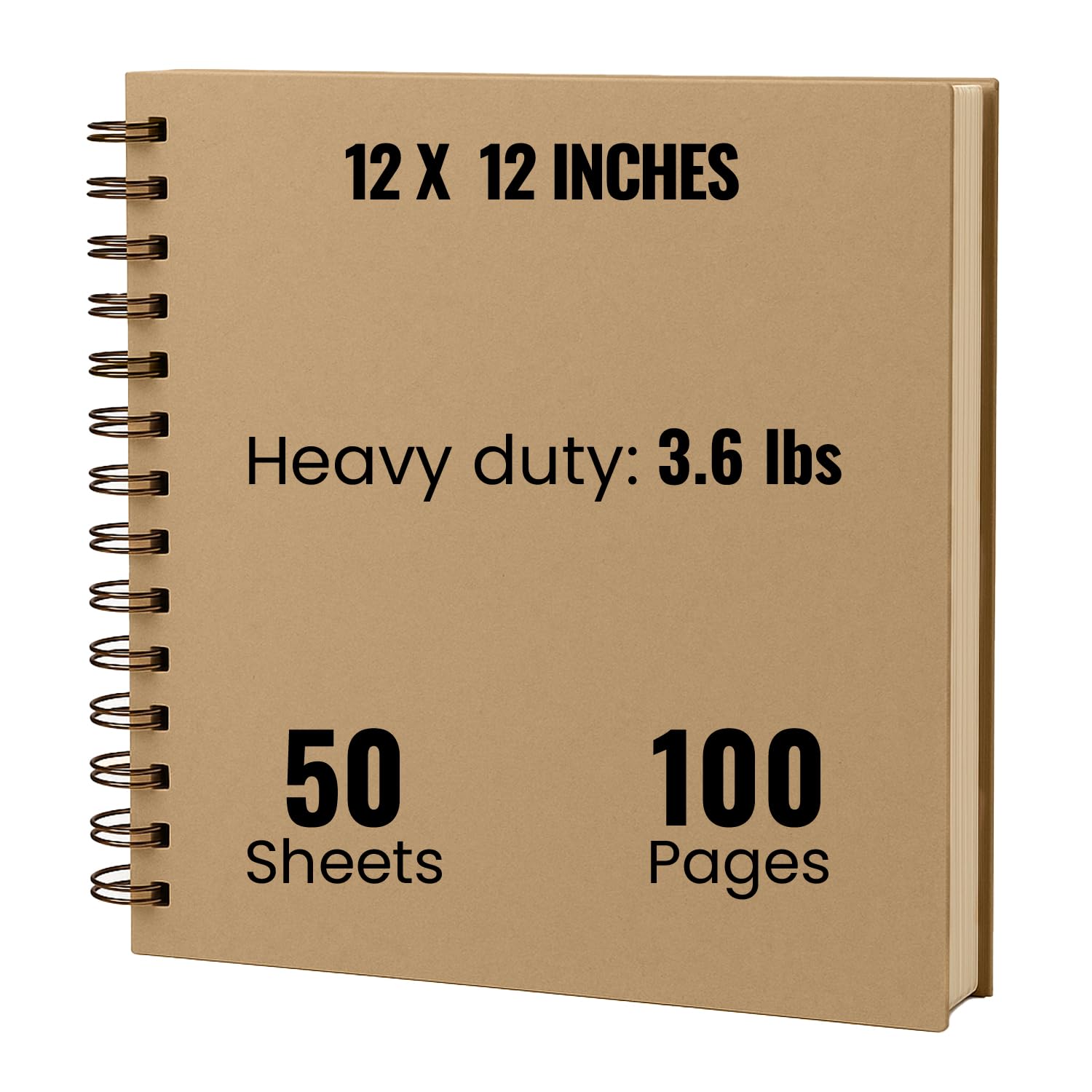 12x12 Large Scrapbook Album | 3.6 LBS Heavy Duty Kraft Hardcover | 50 Sheet Photo Album, Baby Book, Sketchbook | 100 Page