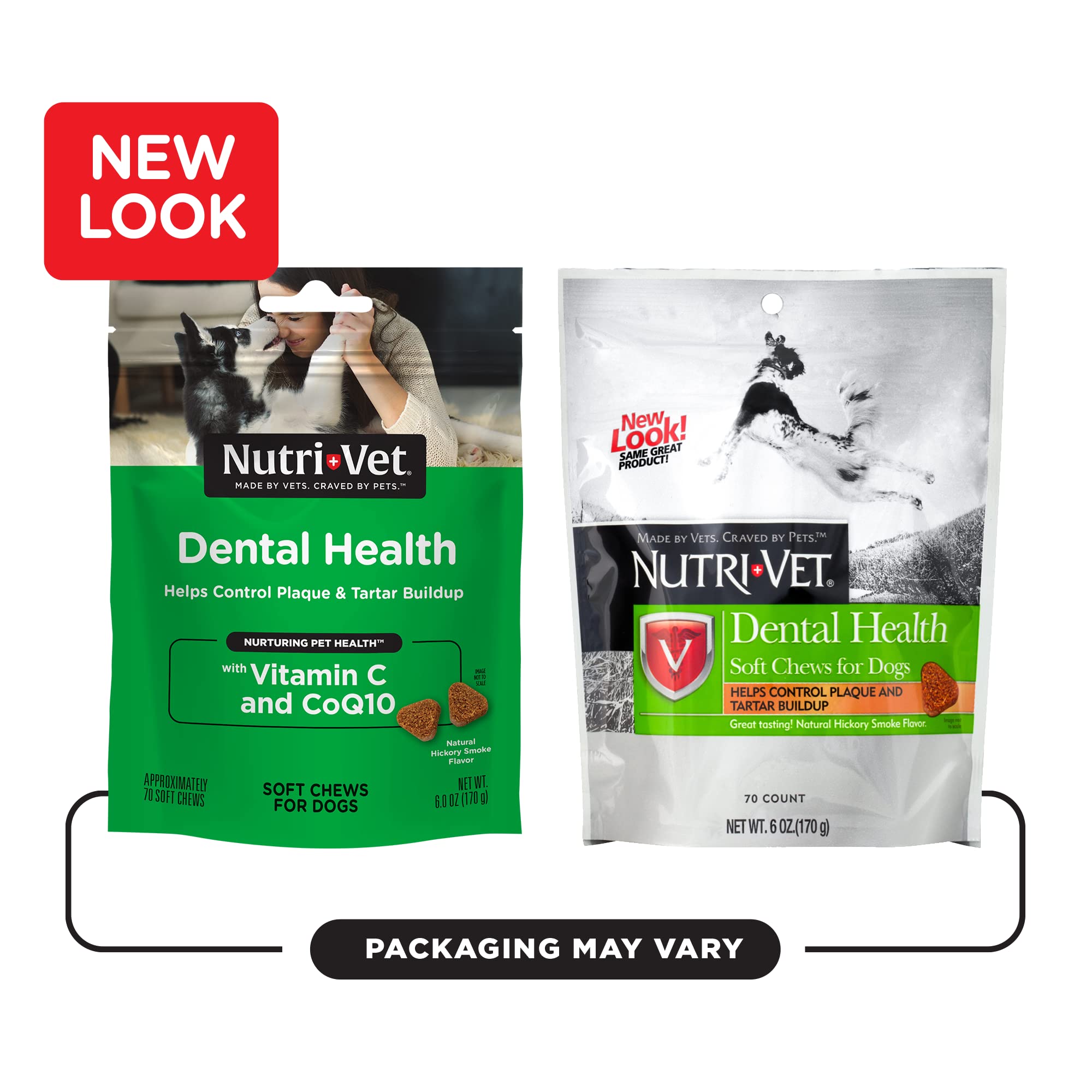 Nutri-Vet Dental Health Soft Chews for Dogs - Helps Control Plaque and Tartar Buildup - Natural Hickory Smoke Flavor - 70 Count - 6 oz
