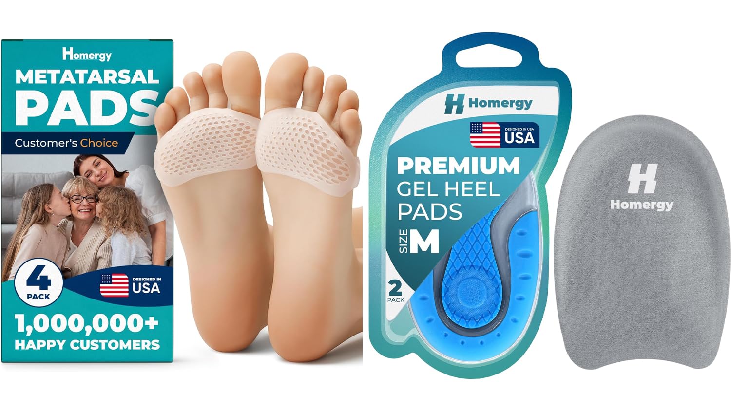 Metatarsal Foot Pads (4 Pack) + Premium Gel Heel Pads (2 Pack, M) – Foot Cushion Set for Daily Comfort & Pressure Relief