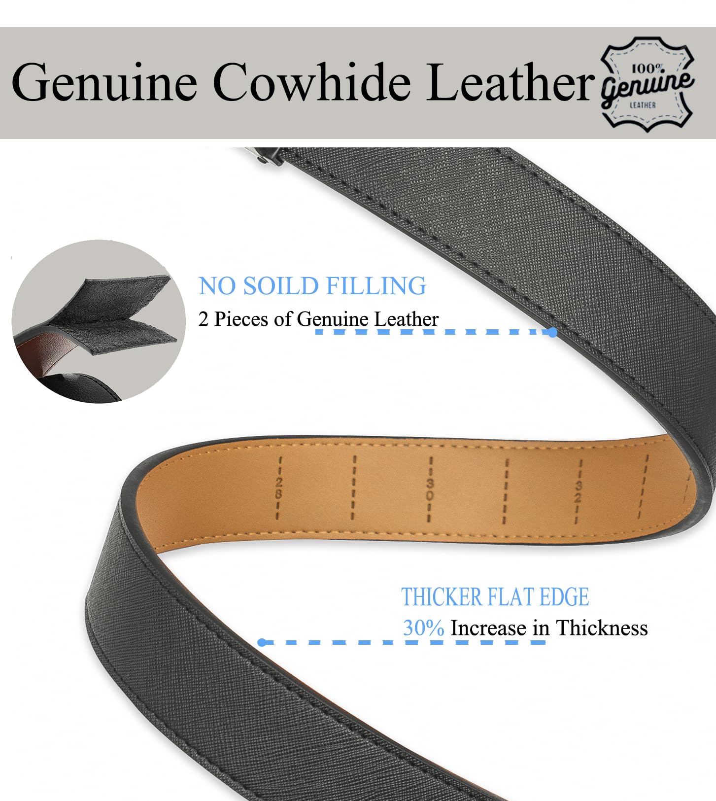 MILORDE Men's Genuine Leather Ratchet Belt(Cross X - Black, 36" to 42" Waist Adjustable)