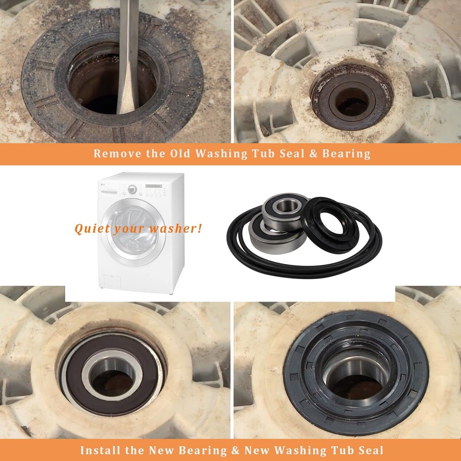 Front Load Washer Tub Bearings and Seal Kit Fit for LG & Kenmore Etc Replacement Part 4036ER2004A 4280FR4048L 4280FR4048E 4036ER4001B