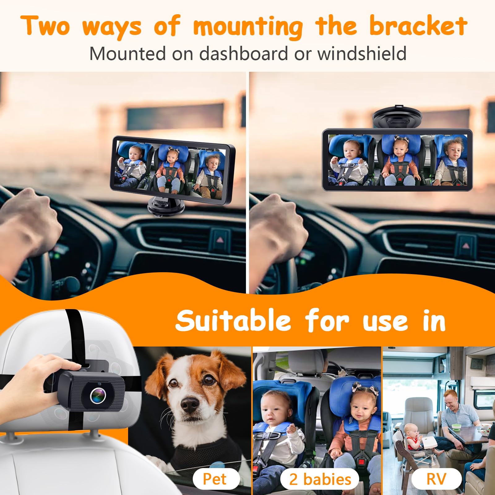 2-Kids Baby Car Camera for Seat: 6.9 Inch Ultrawide Display with Two Cameras Rear Facing - USB Powered Backseat Camera HD 1080P Easy to Install