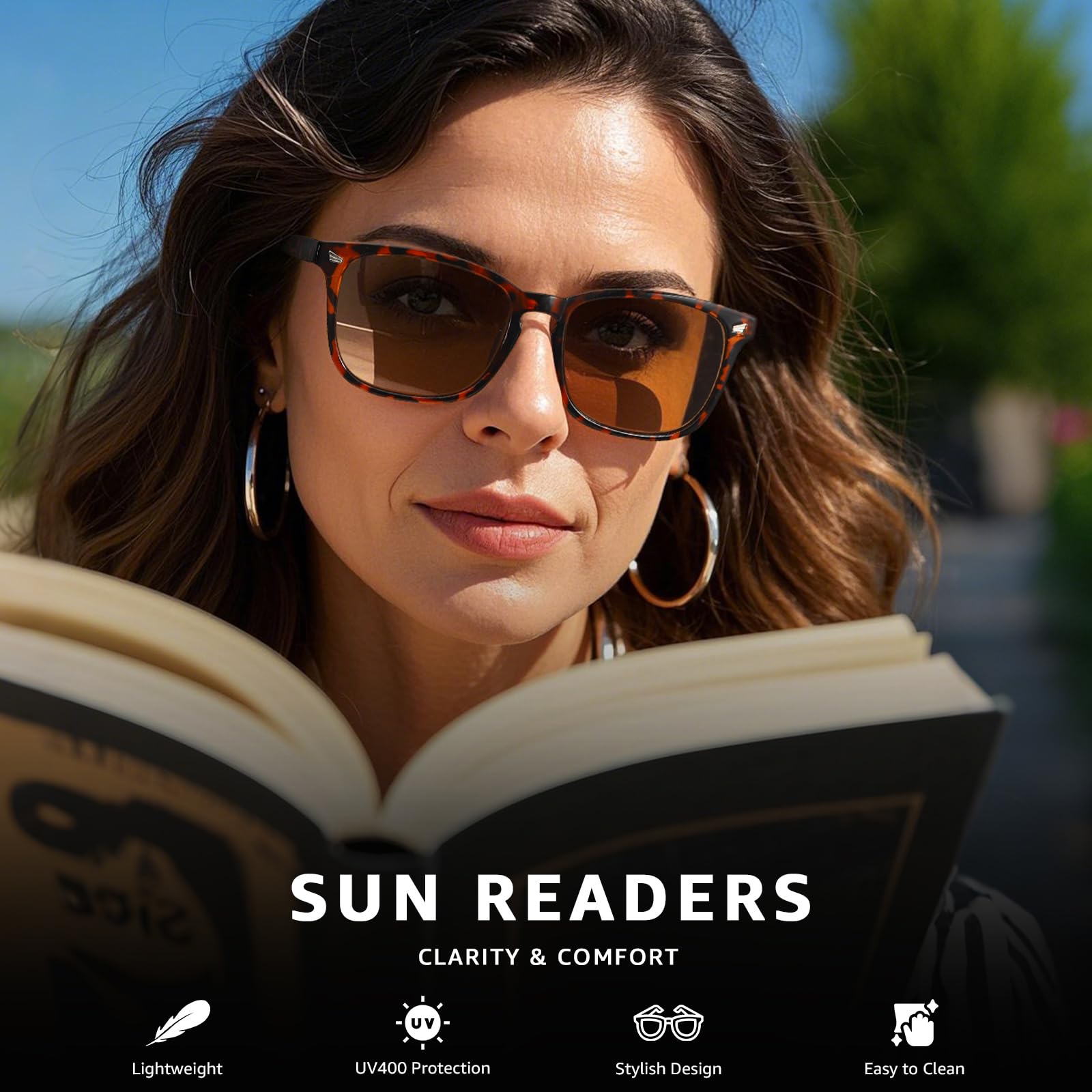 TJUTR Full Lens Reading Sunglasses for Women Men, Classic UV400 Protection Readers Sun Glasses TRG8082