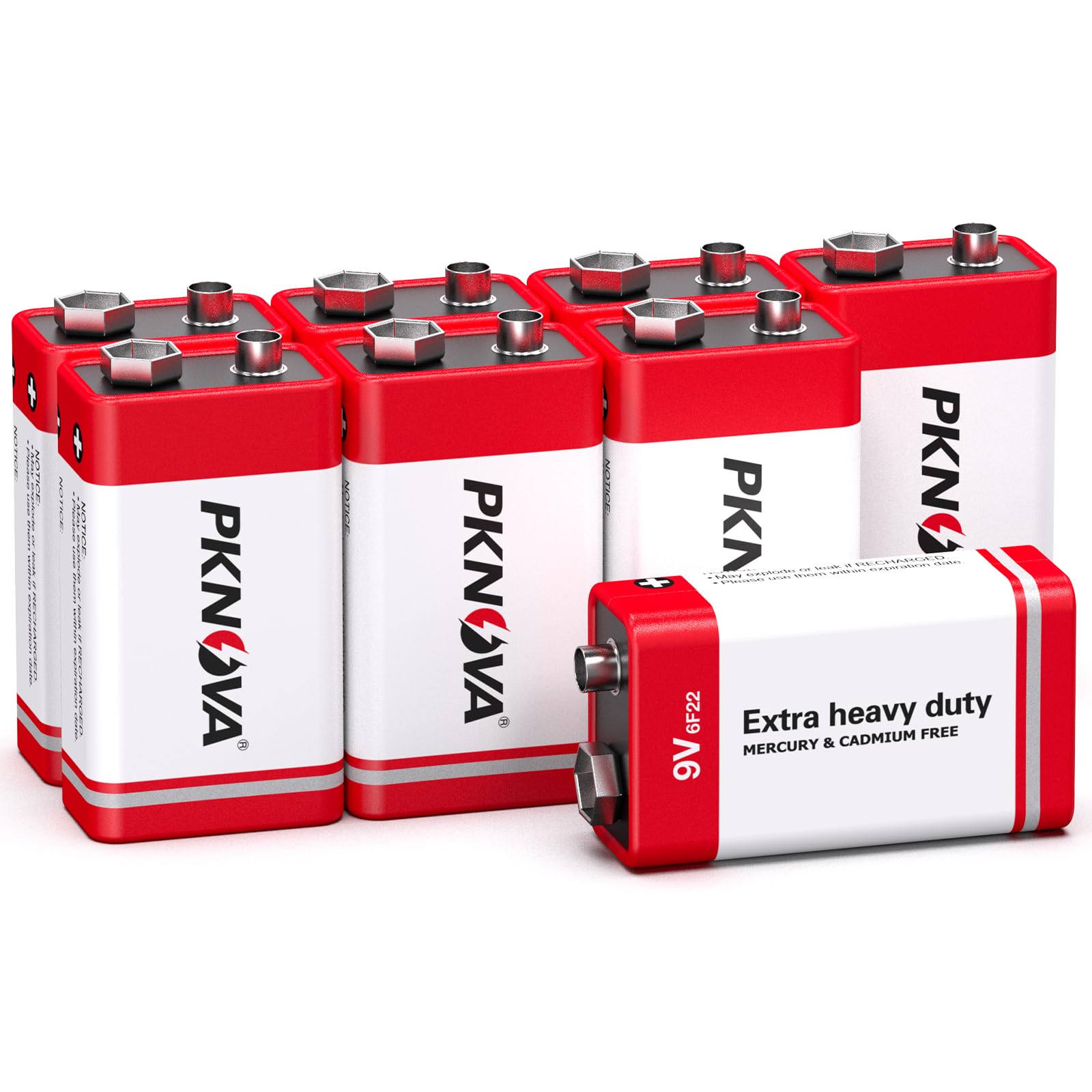 9V Batteries Carbon 9 Volt Battery for Smoke Detector 6F22 Square Battery, Long-Lasting, 8 Pack