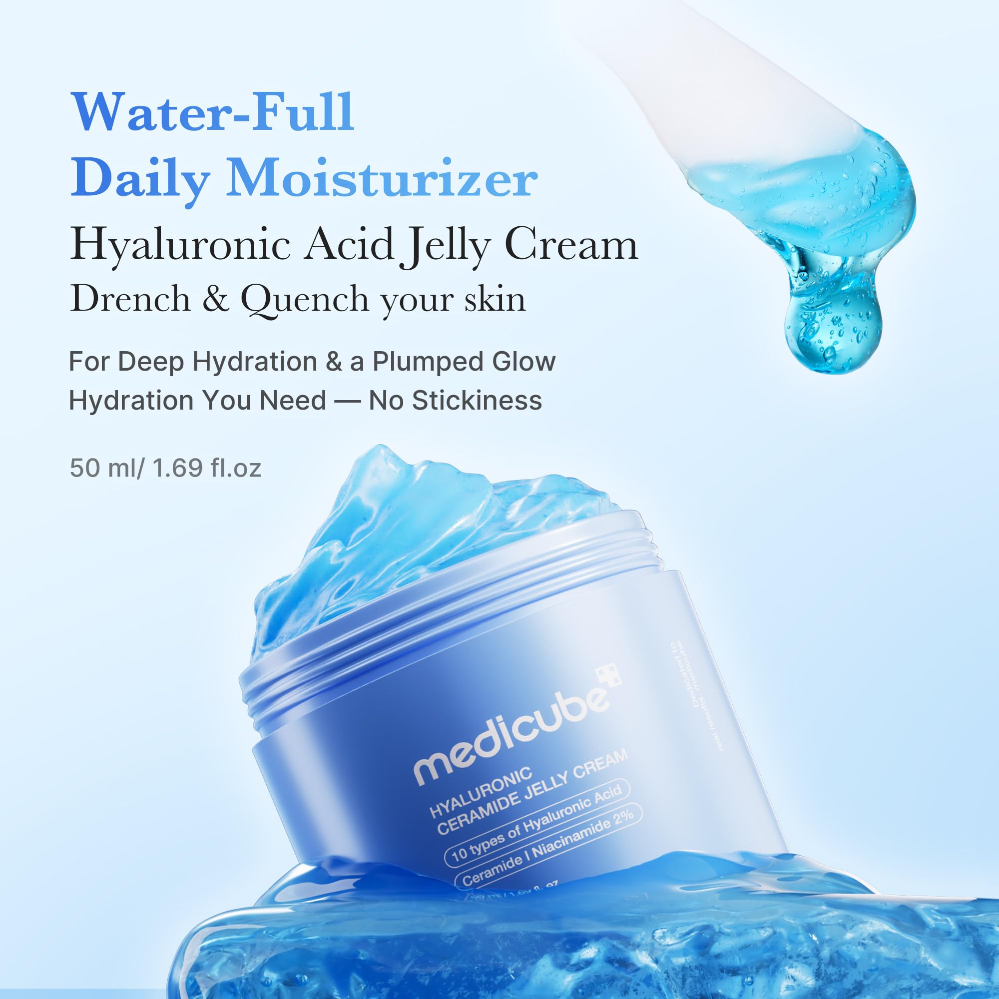 medicube Hyaluronic Acid Moisturizing Jelly Cream | Daily Moisturizer for All Skin Types | Long-lasting Hydration with Hyaluronic Acid, Ceramides, Multi Peptides | Supports Skin's Natural Barrier