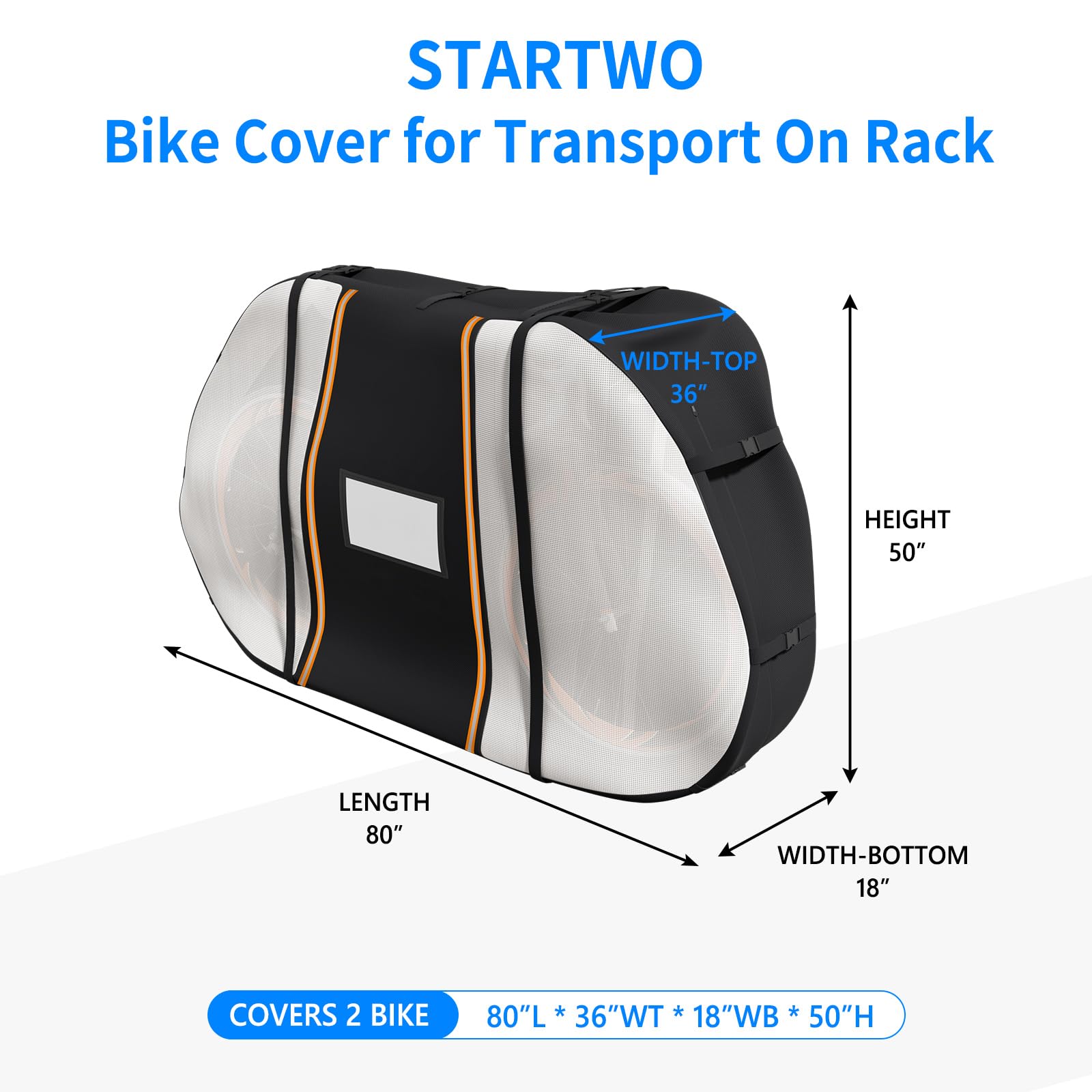 STARTWO Bike Cover for Transport On Rack, Bicycle Cover Outdoor Storage Waterproof for Transport 1,2 Bikes on Car Rear, with Two Elastic straps and License Plate Window, Visible tail lights