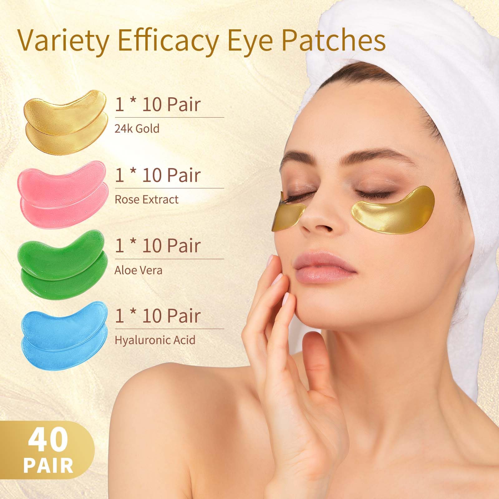 Under Eye Patches, 40 Pairs Eye Mask for Dark Circles, Puffy Eyes, Undereye Bags,Wrinkles,Eye Mask Patches with 24K Gold, Hyaluronic Acid,Rose & Aloe Vera, Eye Treatment Skin Care for Men & Women Gift