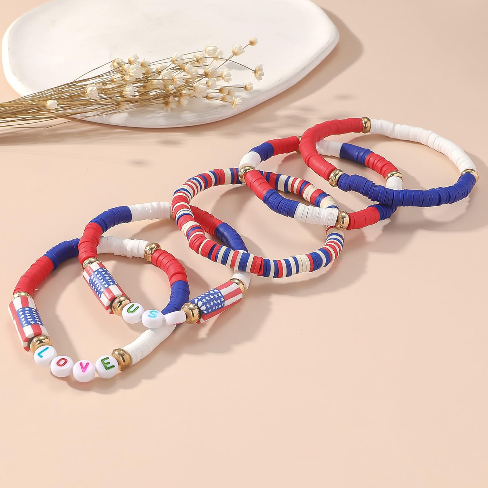 Artlunar USA Bracelets Red White And Blue Accessories Handmade Jewelry Gifts for Teen Boys Girls