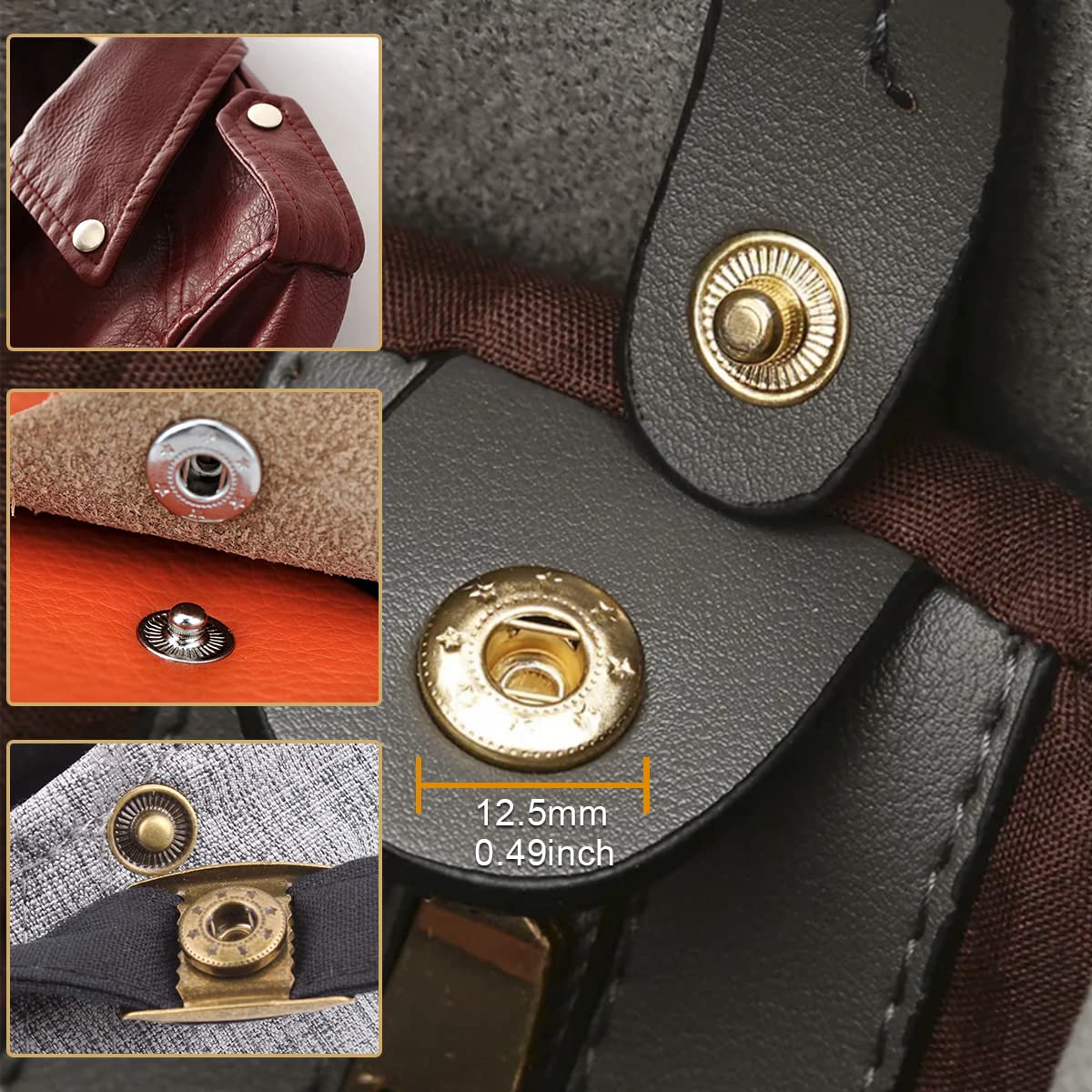 120 Set Leather Snap Fasteners Kit, 12.5 mm Metal Snaps with Snaps 6 Color Leather Snaps for Clothes, Jackets, Jeans Wears, Bracelets, Bags (6 Color)