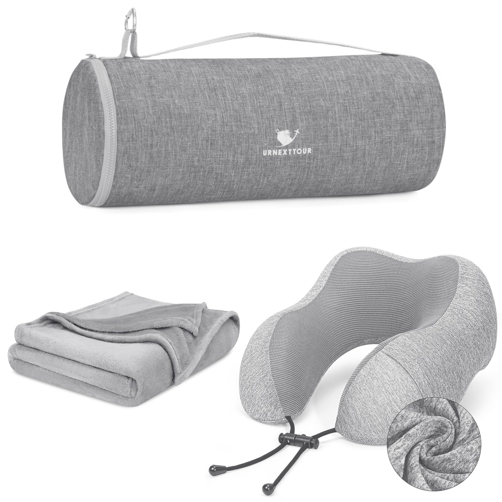 urnexttour Neck Pillow and Blanket Set Travel Pillows Travel Essentials for Airplane Grey