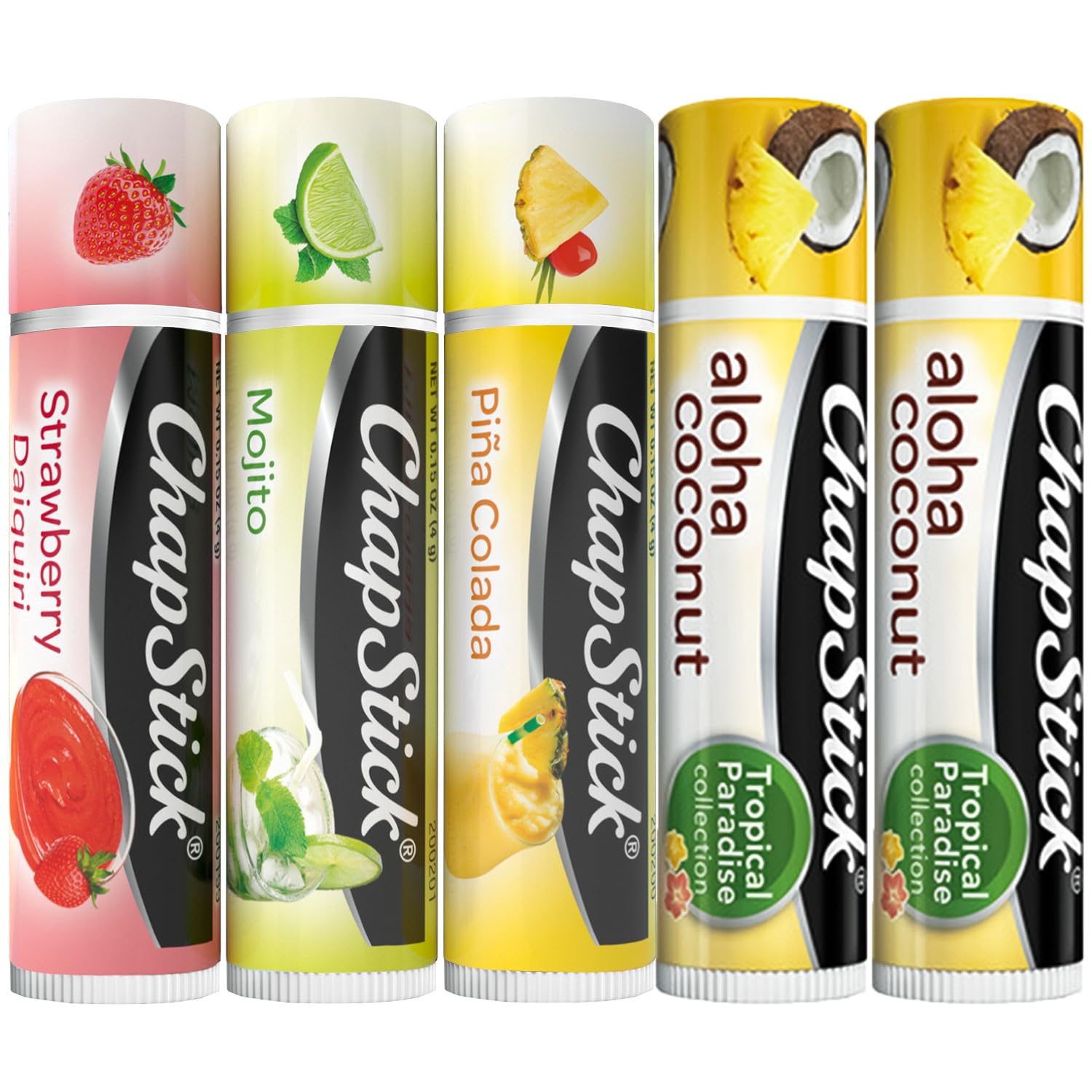 ChapStick Lip Care Bundle – Mocktail Collection + Aloha Coconut Lip Balm, 0.15 Oz Ea (5 Piece Set)
